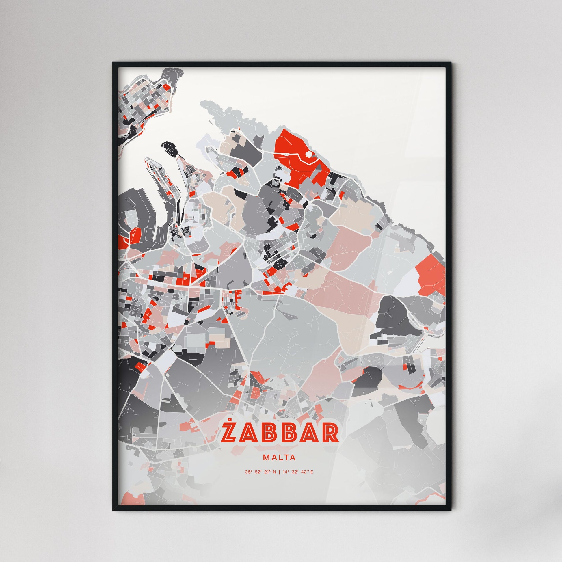 Colorful ŻABBAR MALTA Fine Art Map Modern