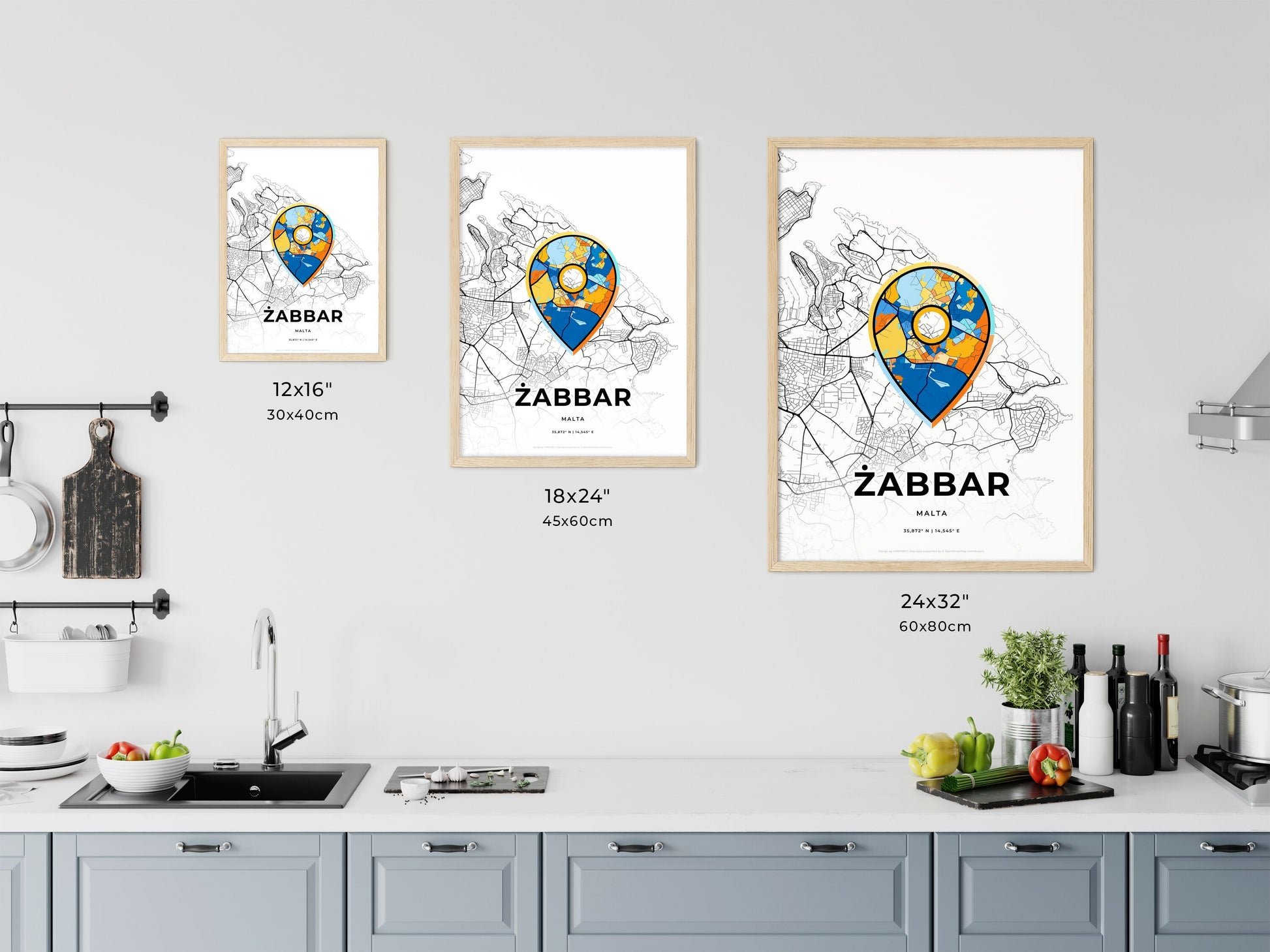 ŻABBAR MALTA minimal art map with a colorful icon. Where it all began, Couple map gift.