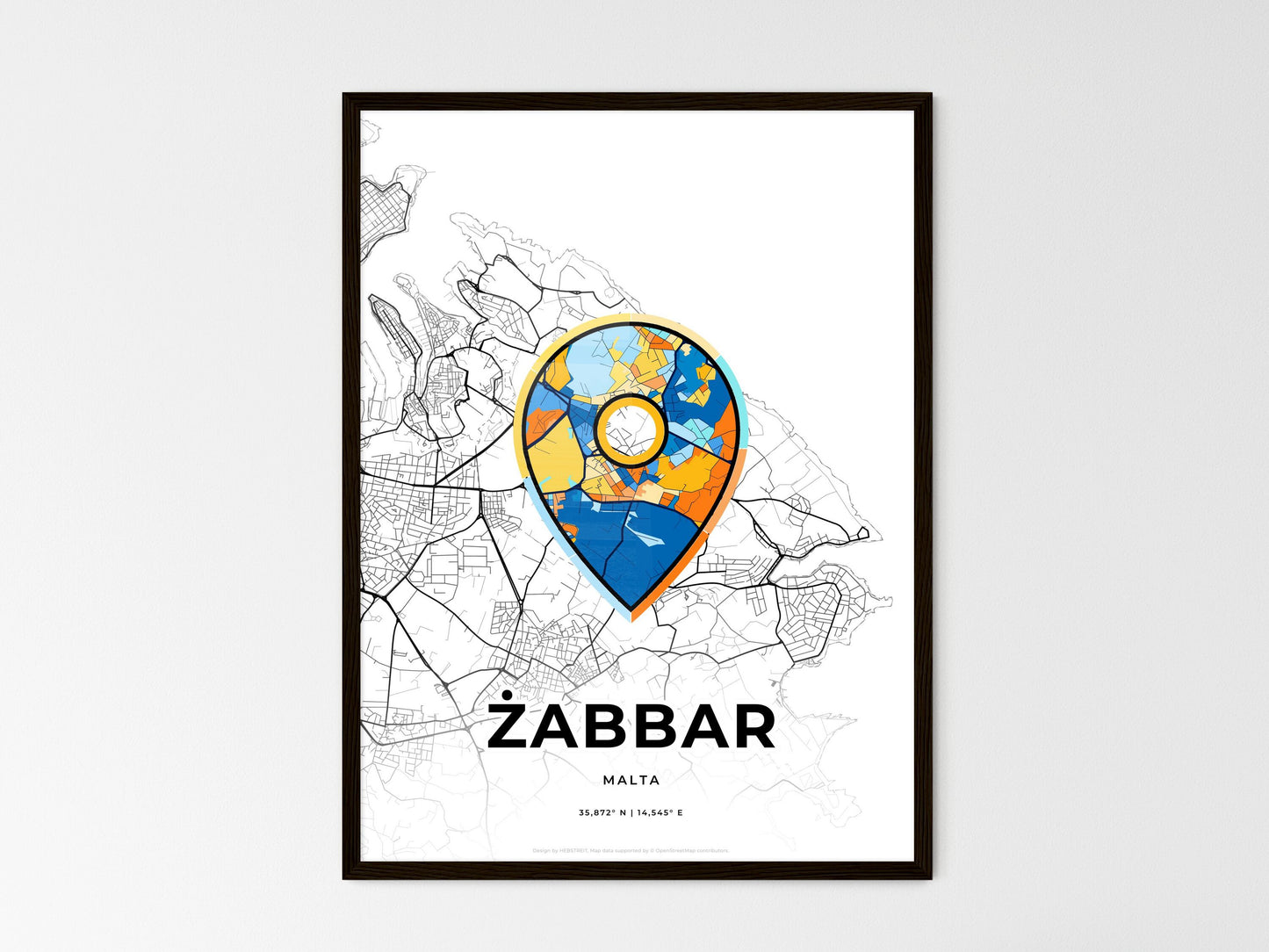 ŻABBAR MALTA minimal art map with a colorful icon. Where it all began, Couple map gift. Style 1