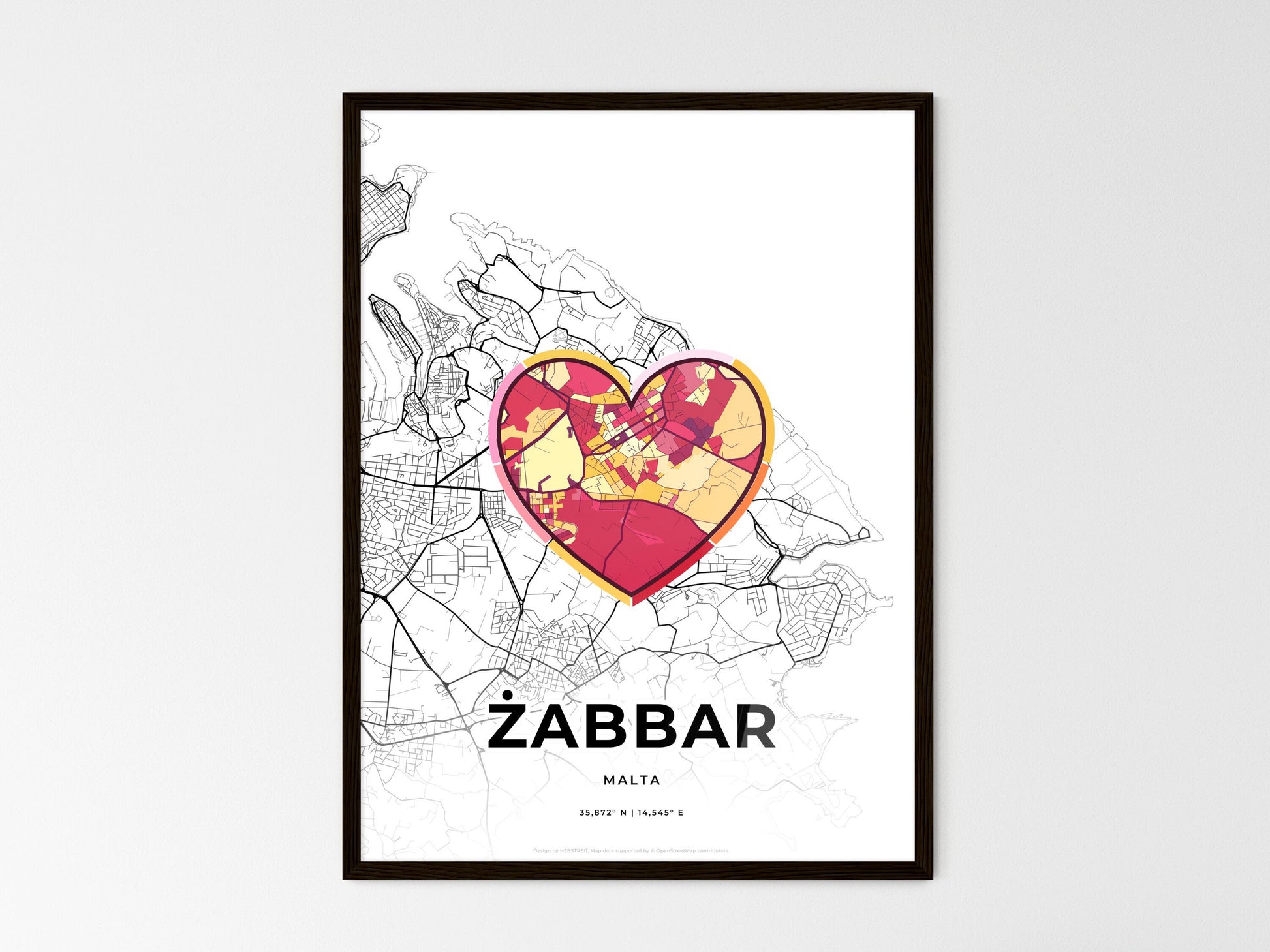ŻABBAR MALTA minimal art map with a colorful icon. Where it all began, Couple map gift. Style 2