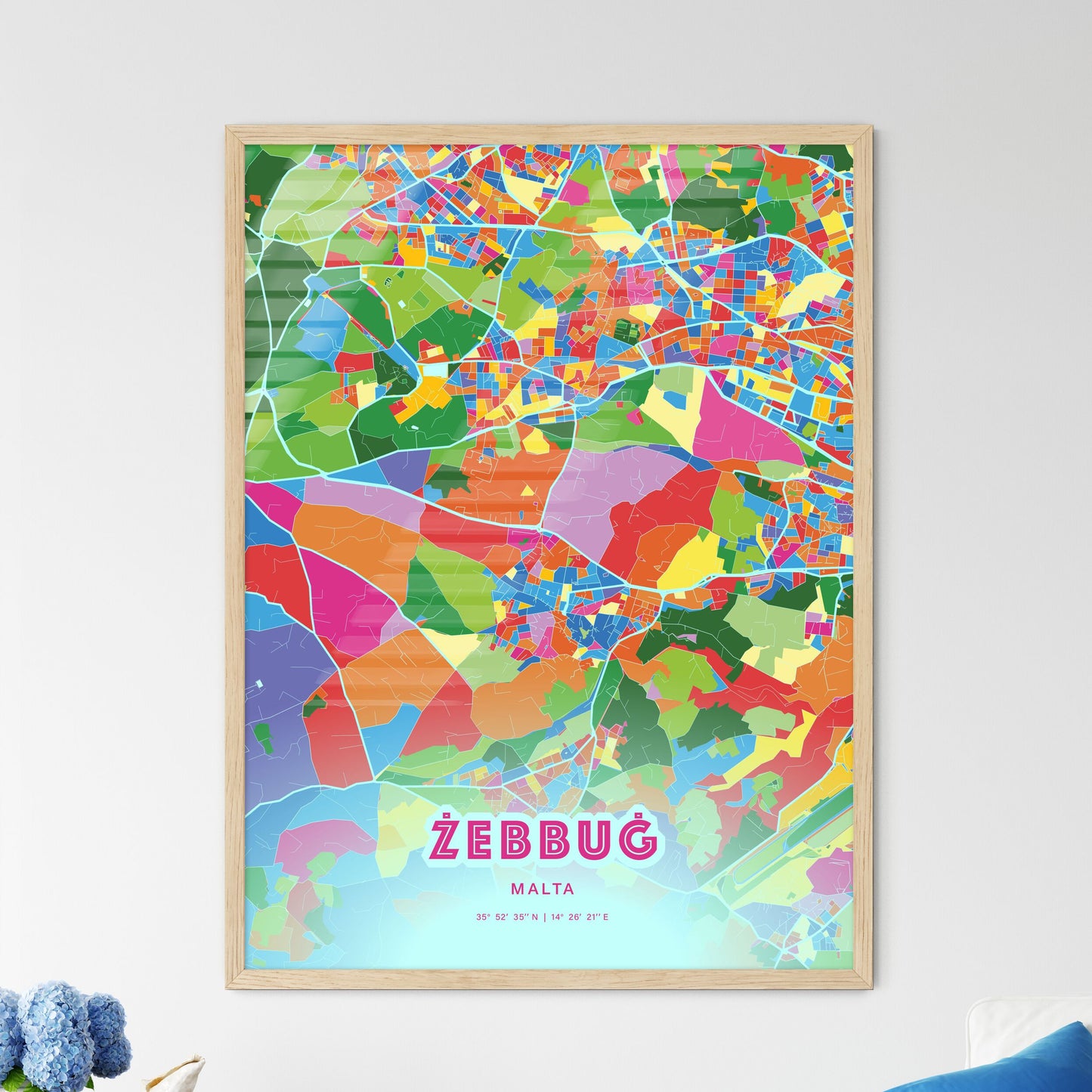 Colorful ŻEBBUĠ MALTA Fine Art Map Crazy Colors
