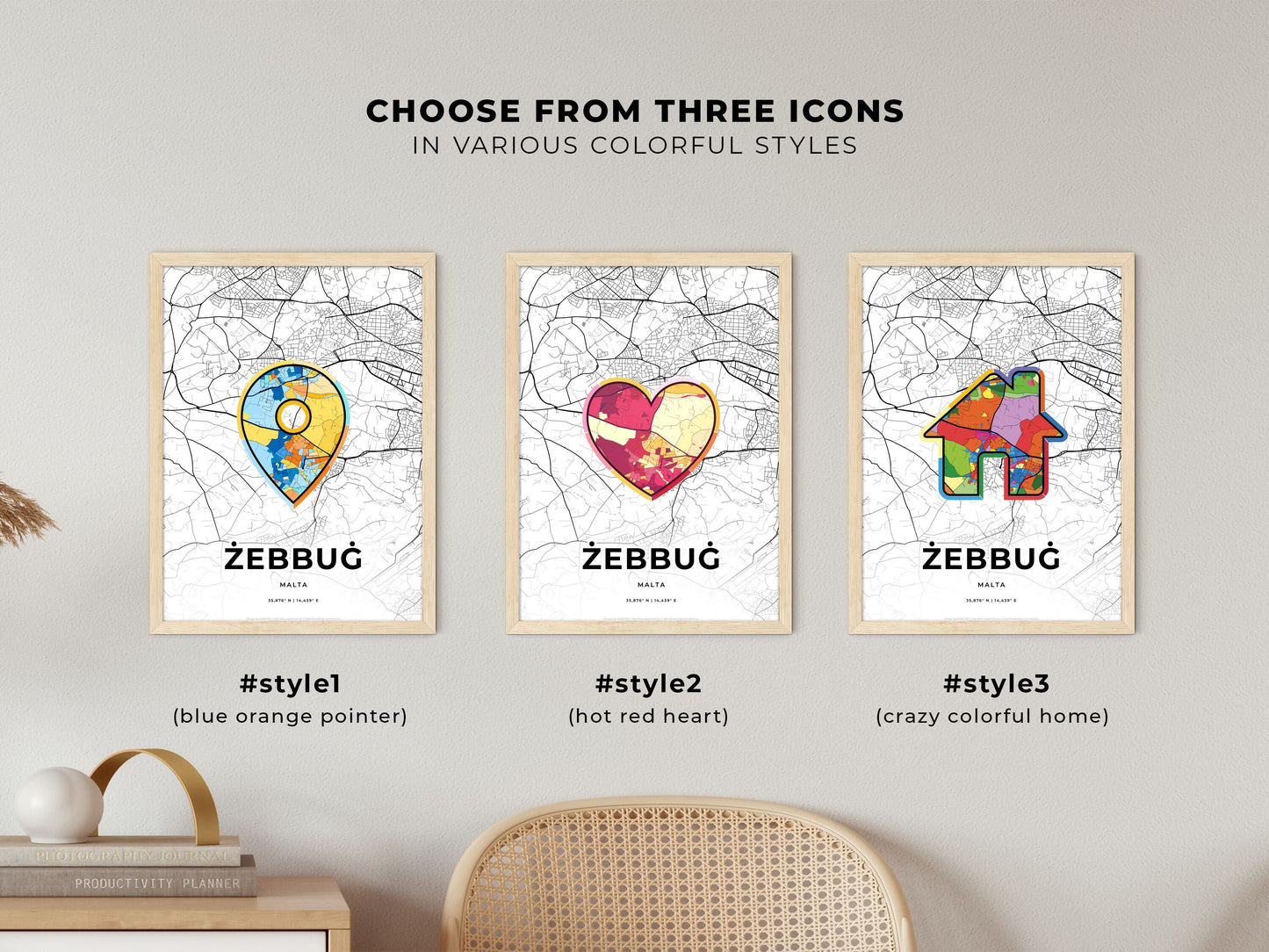 Żebbuġ Malta maps with colorful icons