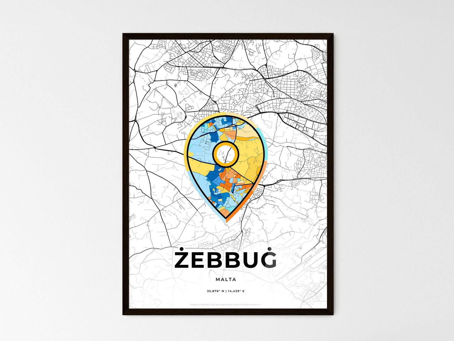 Żebbuġ Malta wedding art map with pointer icon