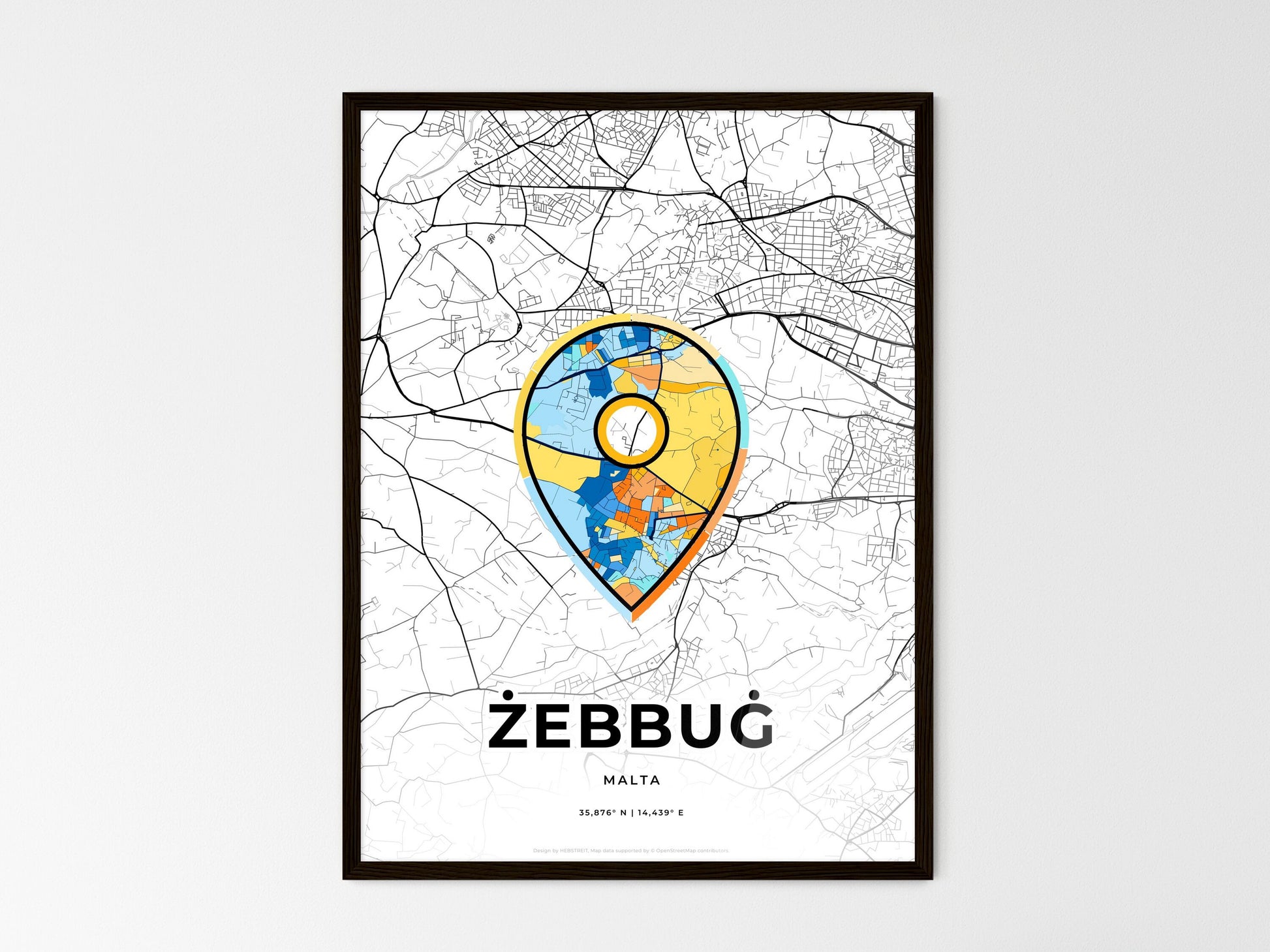 Żebbuġ Malta wedding art map with pointer icon