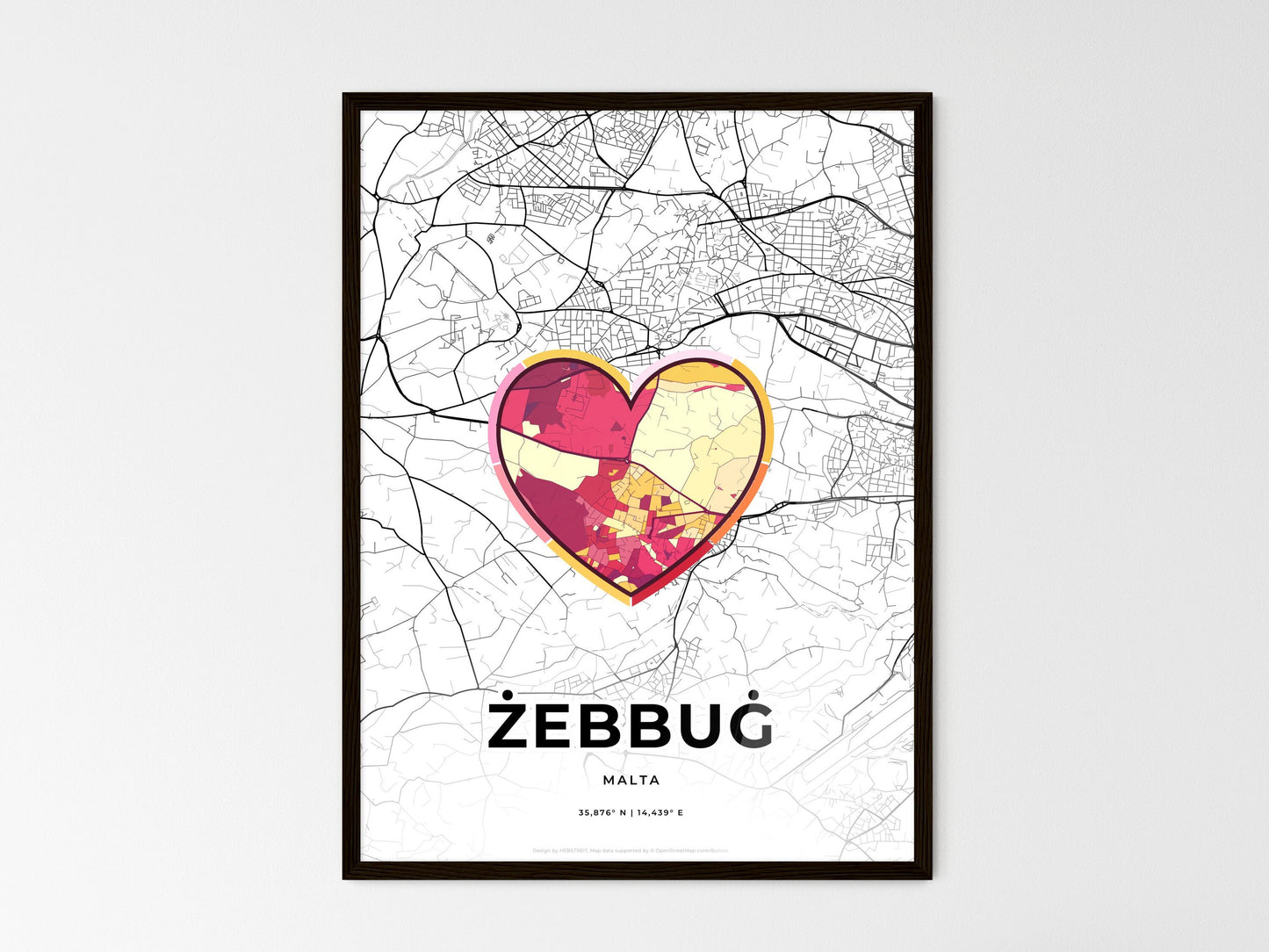Żebbuġ Malta wedding art map with heart icon