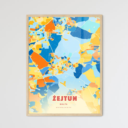 Colorful ŻEJTUN MALTA Fine Art Map Blue Orange