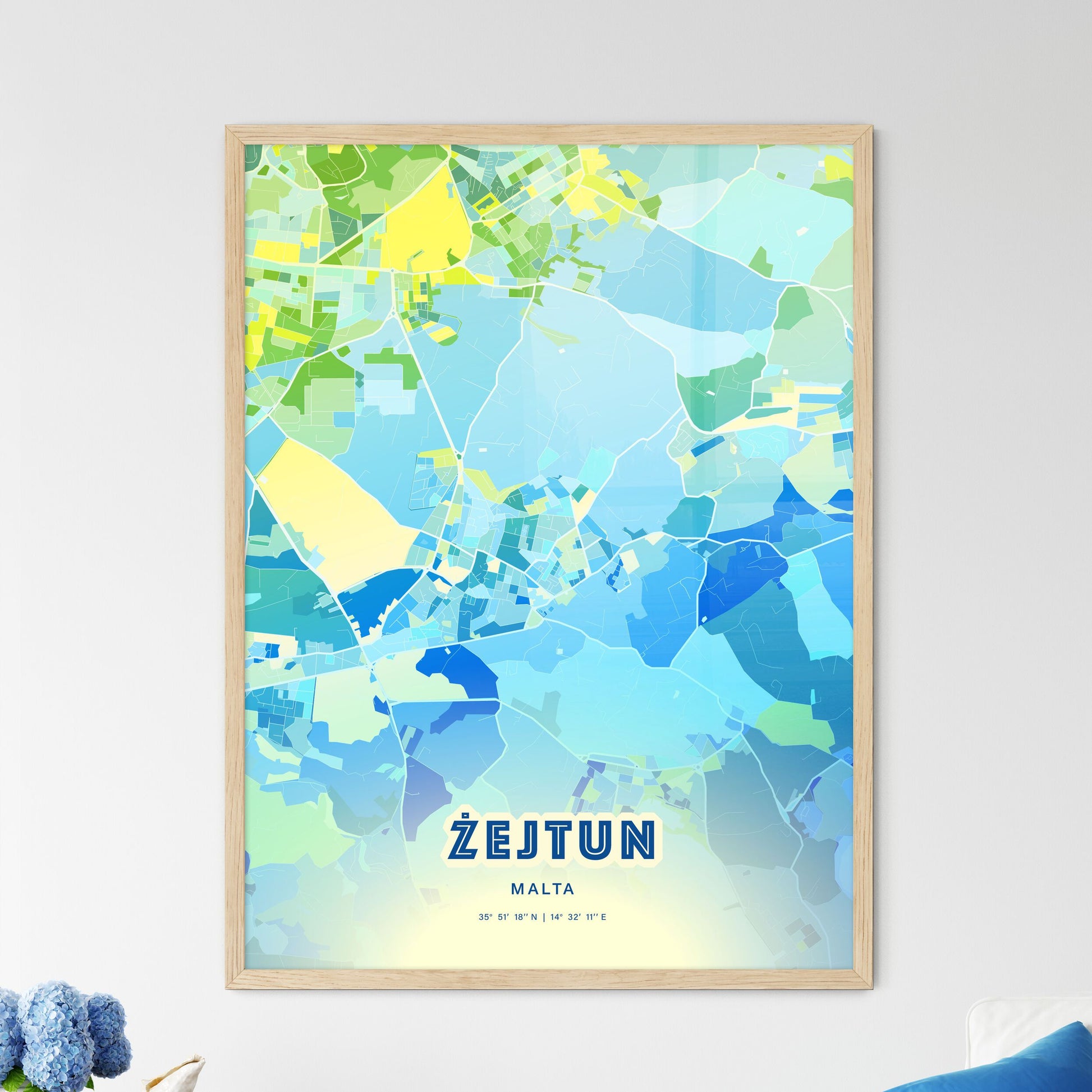 Colorful ŻEJTUN MALTA Fine Art Map Cool Blue