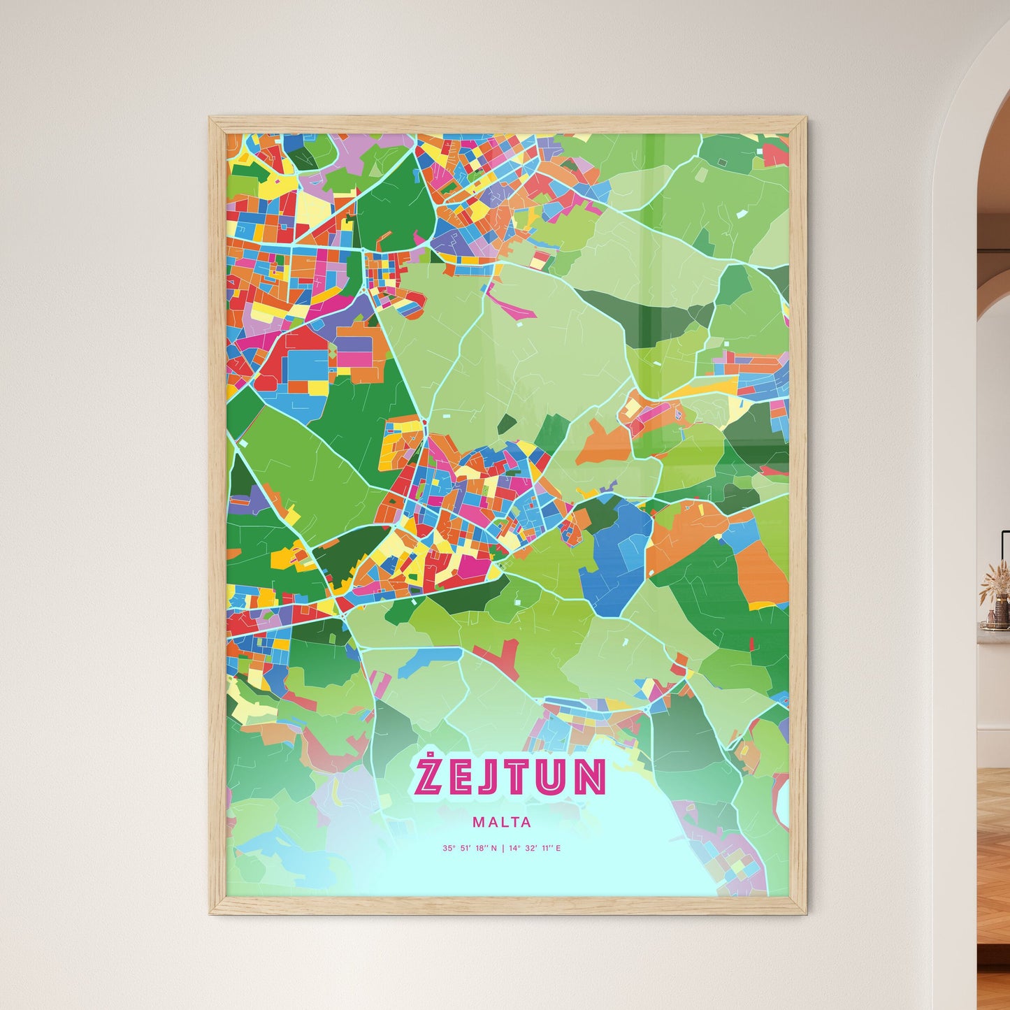 Colorful ŻEJTUN MALTA Fine Art Map Crazy Colors
