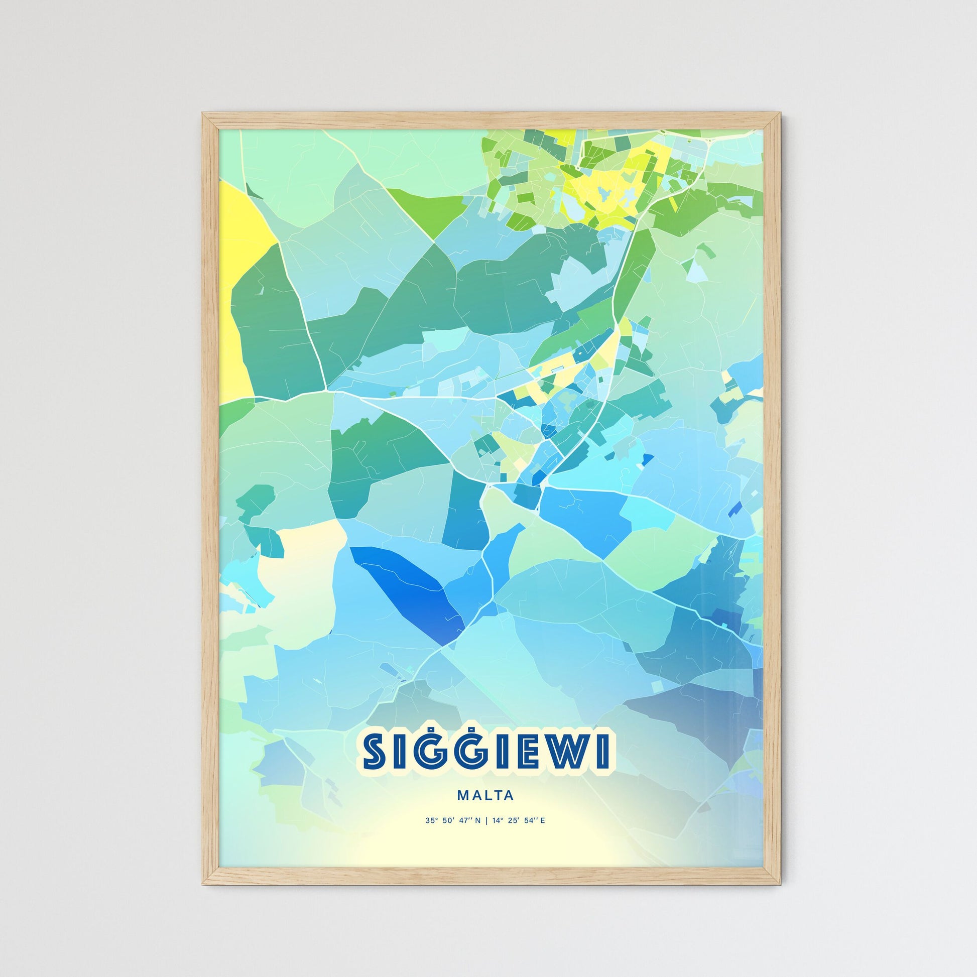 Colorful SIĠĠIEWI MALTA Fine Art Map Cool Blue