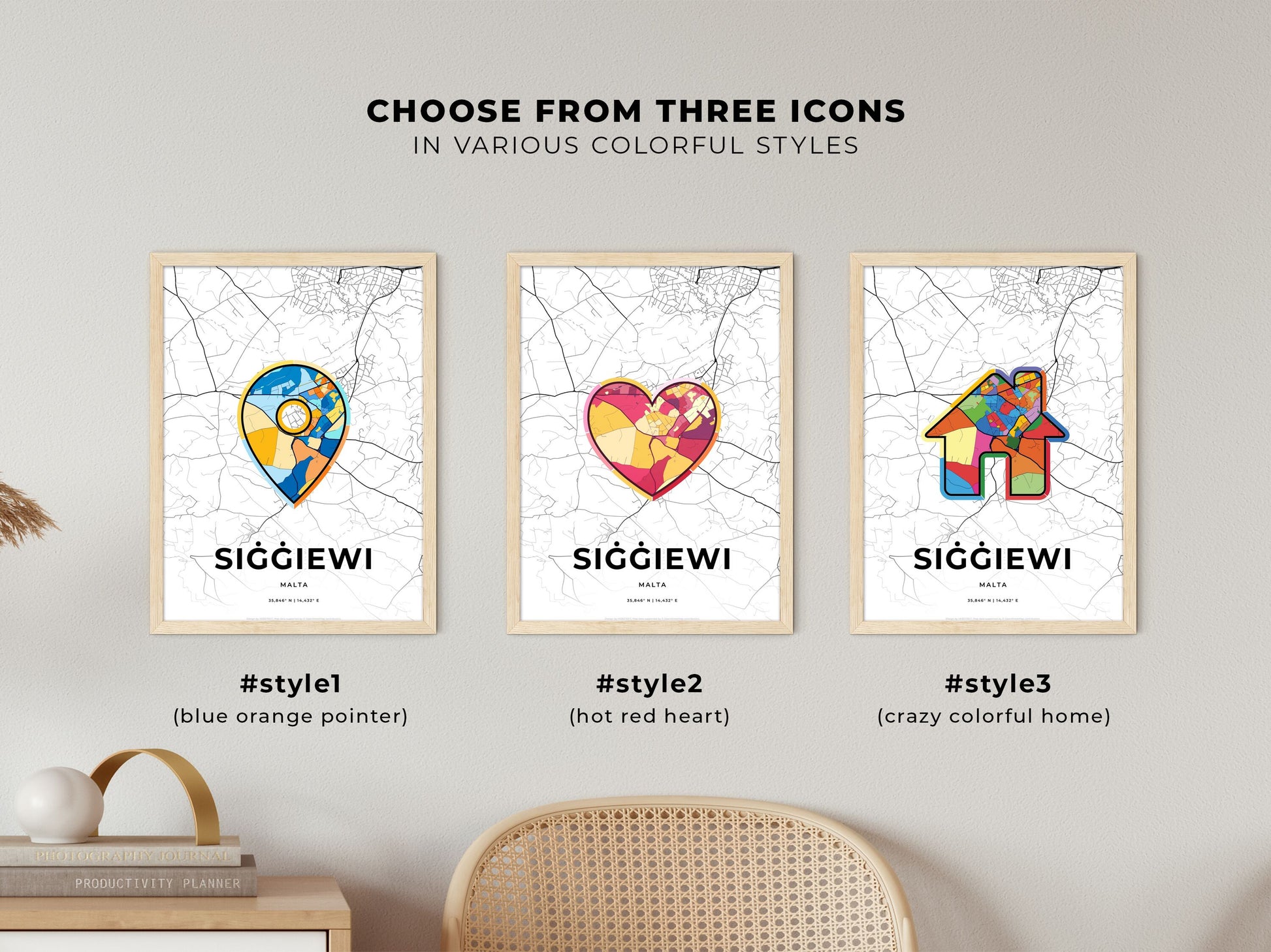 Siġġiewi Malta maps with colorful icons