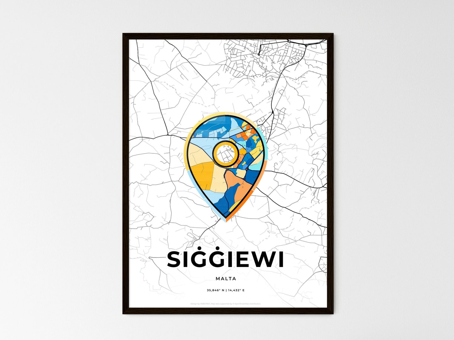 Siġġiewi Malta wedding art map with pointer icon