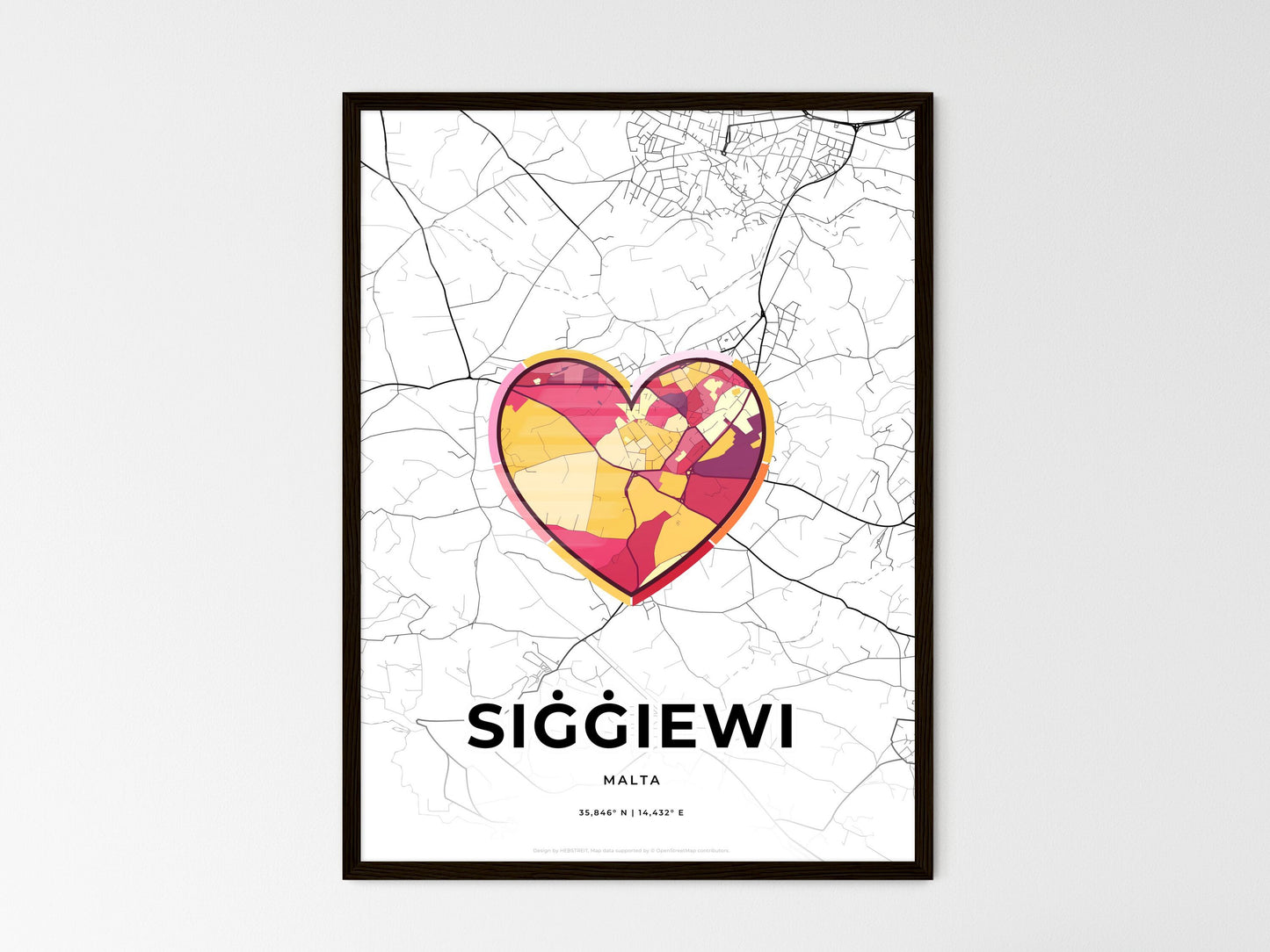Siġġiewi Malta wedding art map with heart icon