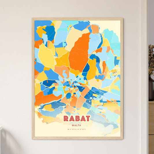 Colorful RABAT MALTA Fine Art Map Blue Orange