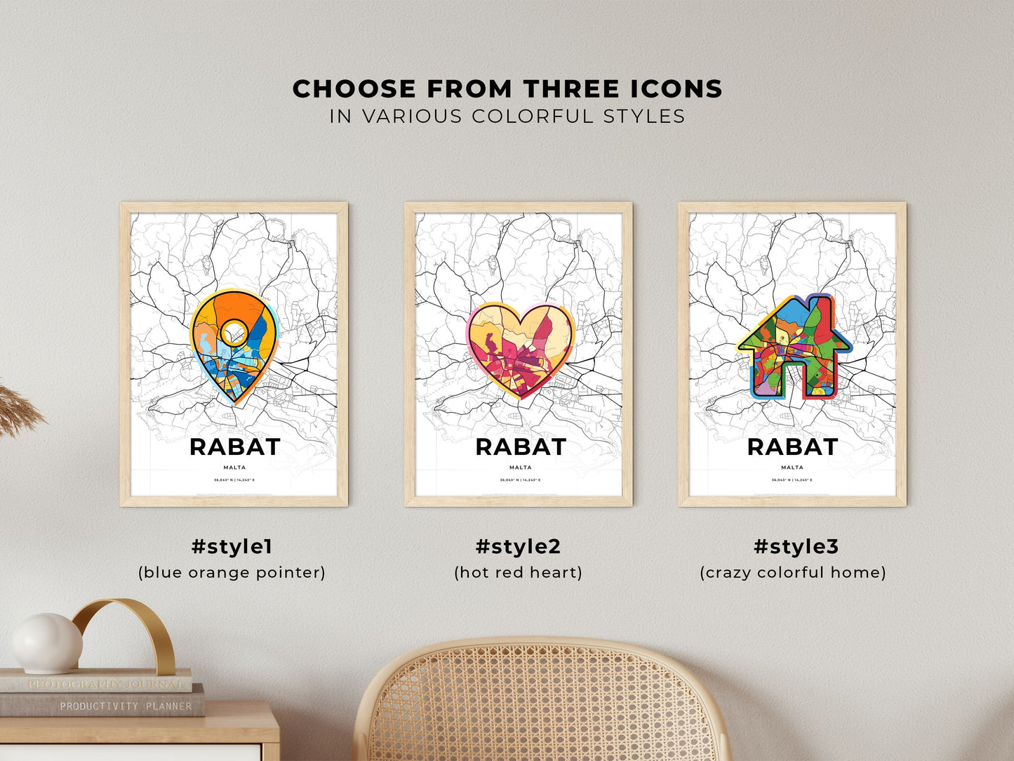 Rabat Malta maps with colorful icons
