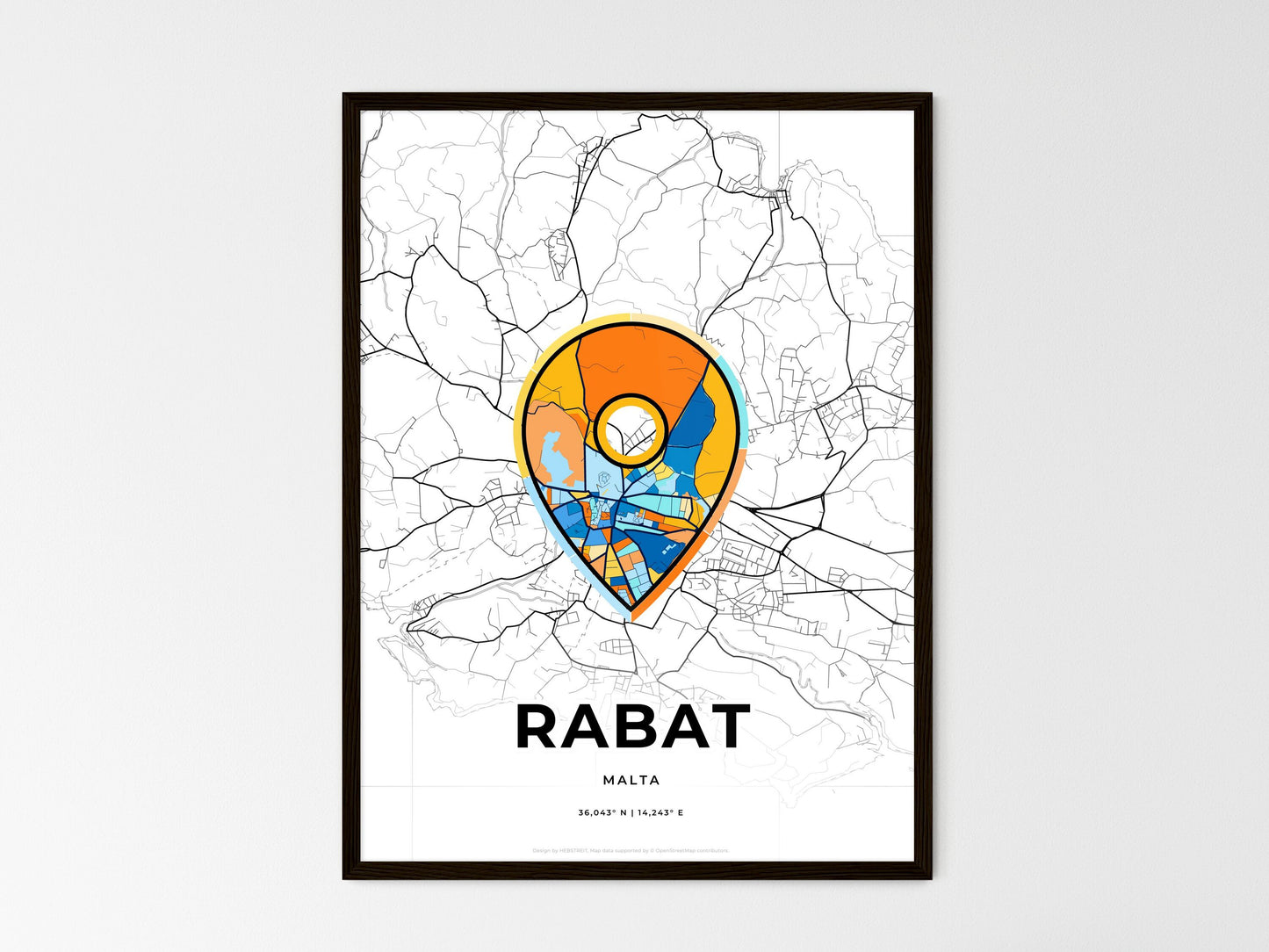 Rabat Malta wedding art map with pointer icon