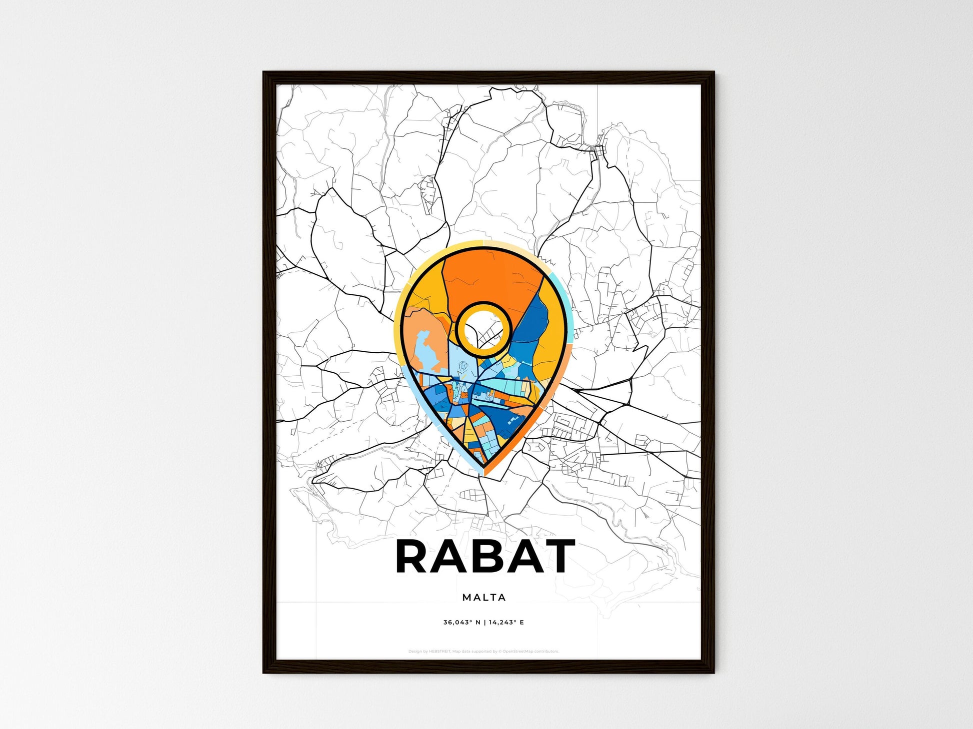 Rabat Malta wedding art map with pointer icon