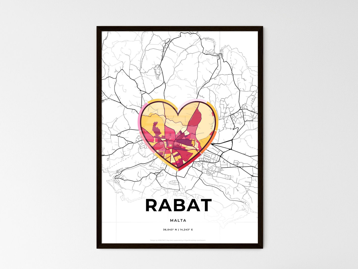 Rabat Malta wedding art map with heart icon