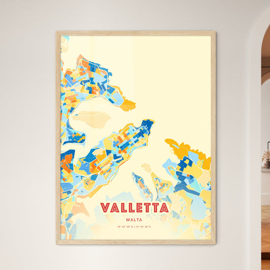 Colorful VALLETTA MALTA Fine Art Map Blue Orange