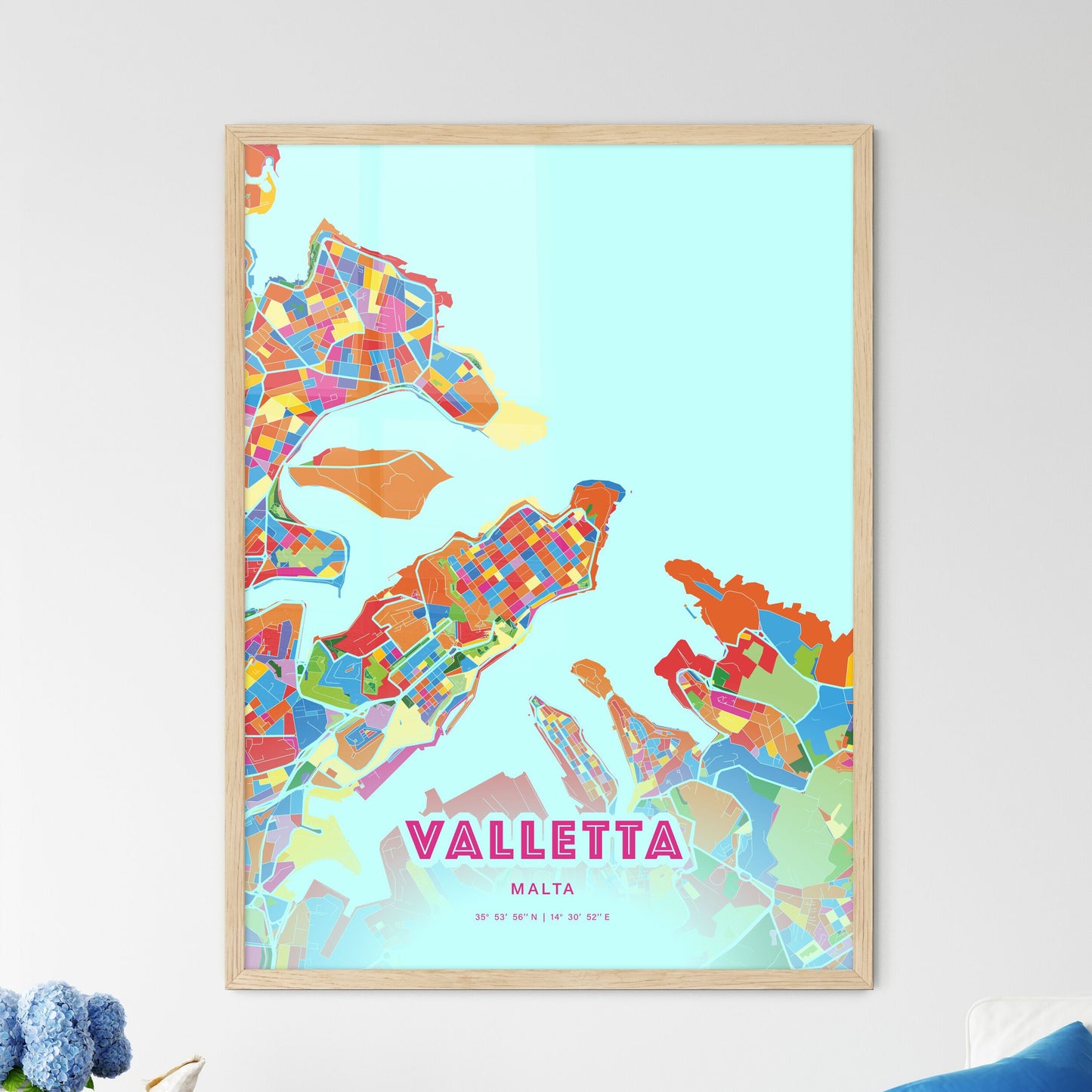 Colorful VALLETTA MALTA Fine Art Map Crazy Colors