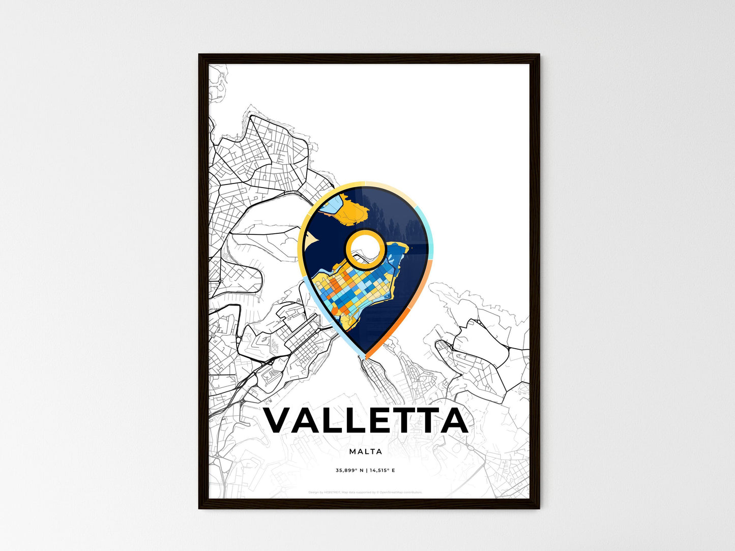 VALLETTA MALTA minimal art map with a colorful icon. Where it all began, Couple map gift. Style 1