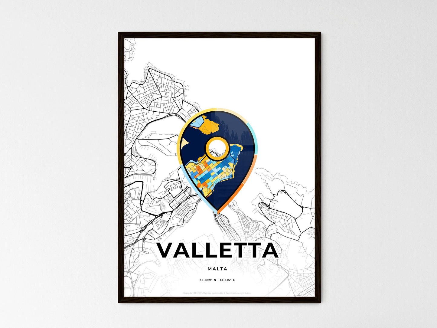Valletta Malta wedding art map with pointer icon