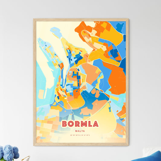 Colorful BORMLA MALTA Fine Art Map Blue Orange