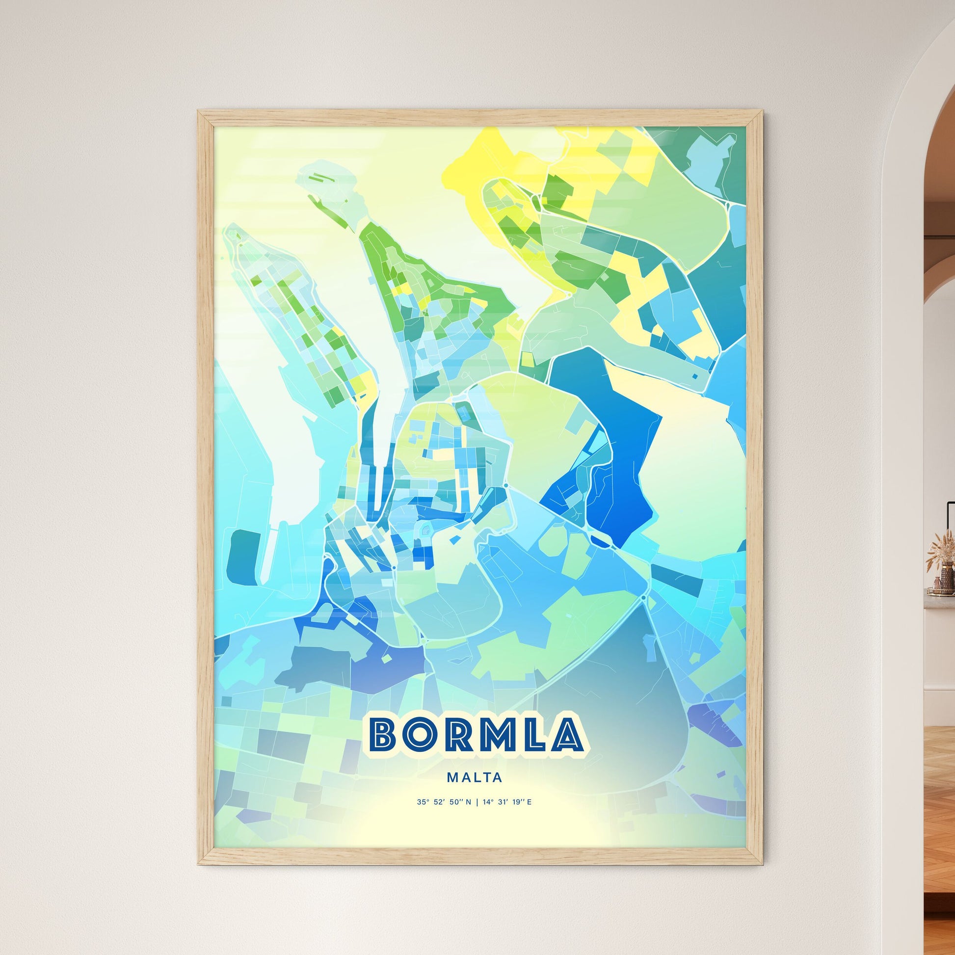 Colorful BORMLA MALTA Fine Art Map Cool Blue