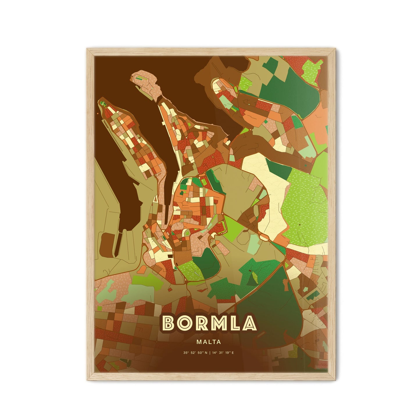 Colorful BORMLA MALTA Fine Art Map Farmhouse