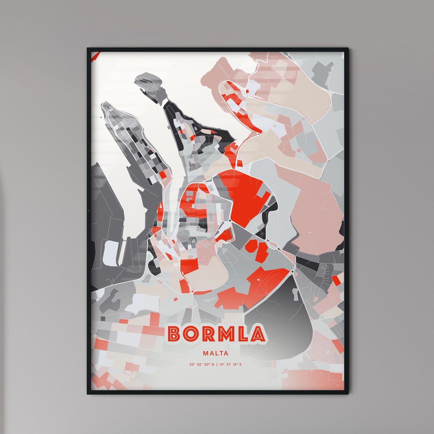 Colorful BORMLA MALTA Fine Art Map Modern