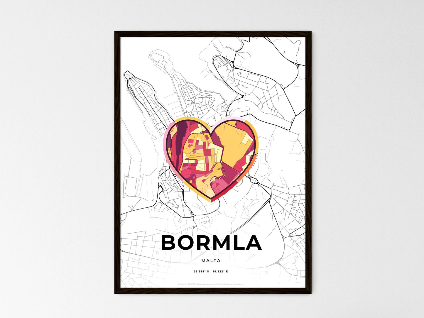 Bormla Malta wedding art map with heart icon