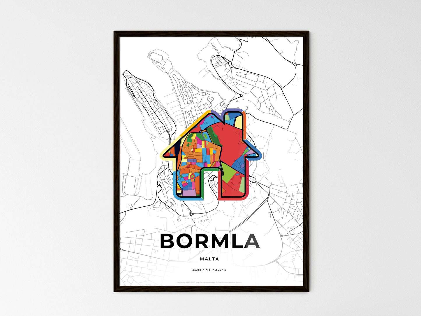 Bormla Malta wedding art map with home icon