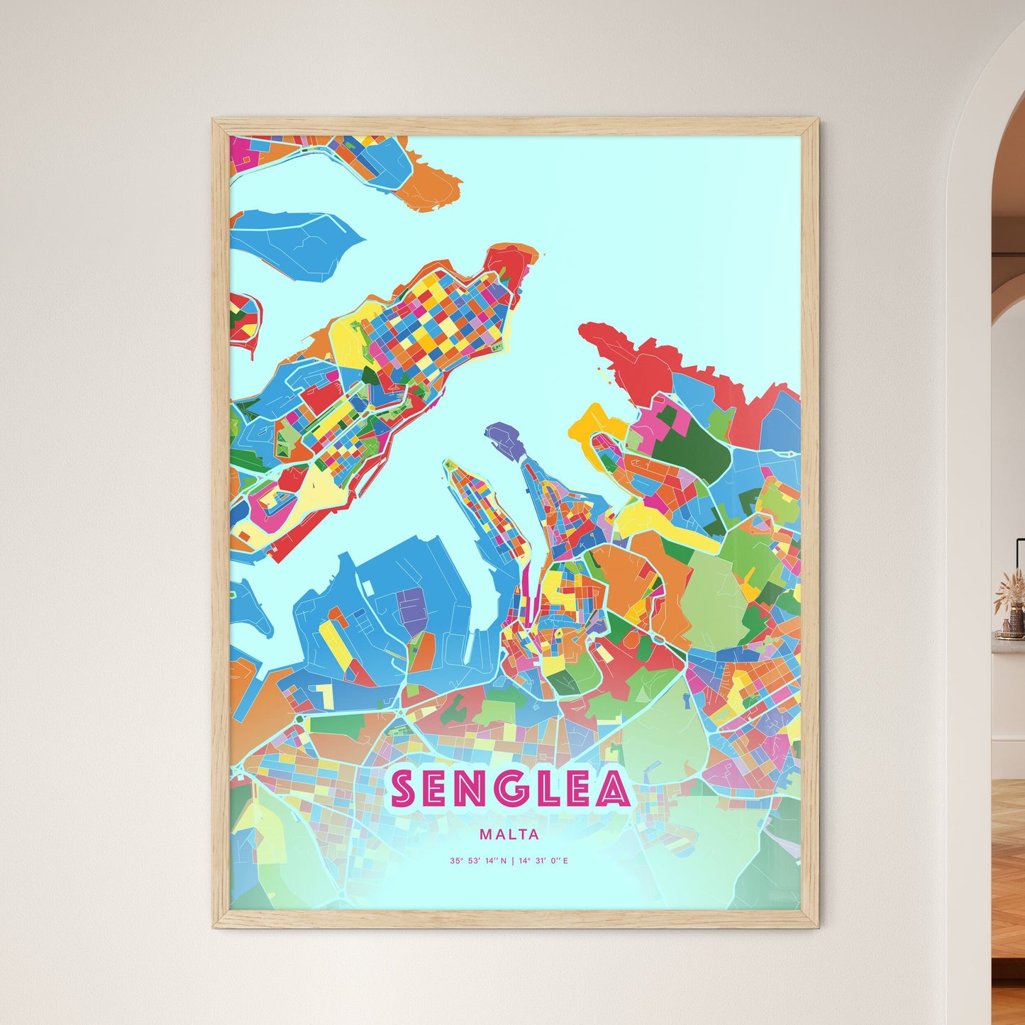 Colorful SENGLEA MALTA Fine Art Map Crazy Colors