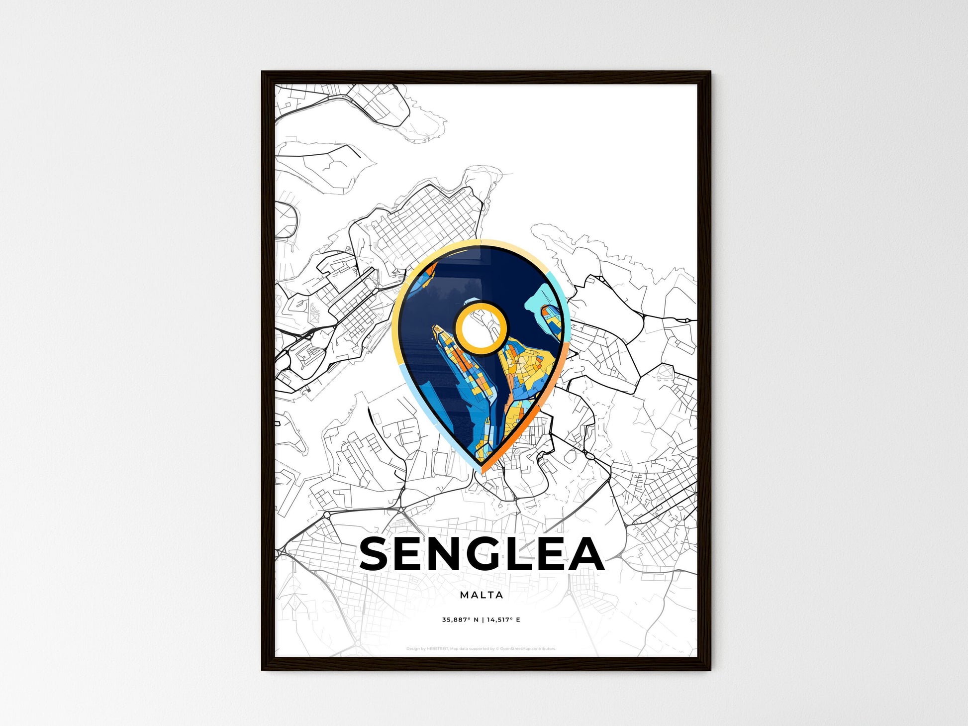 Senglea Malta wedding art map with pointer icon