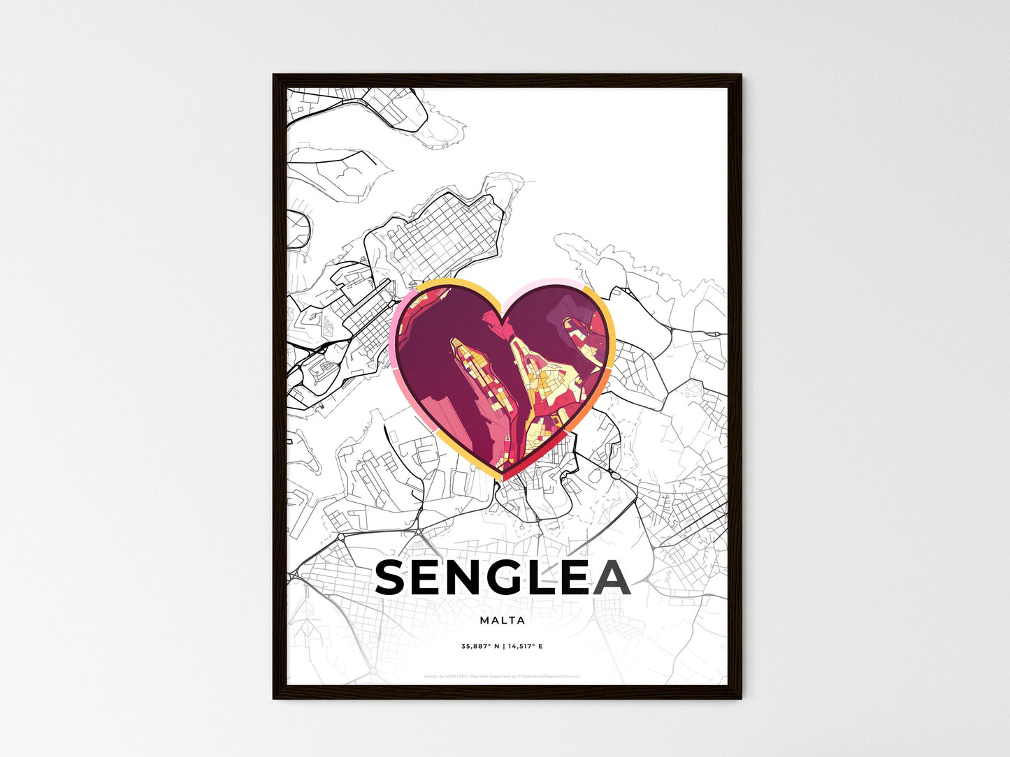 Senglea Malta wedding art map with heart icon
