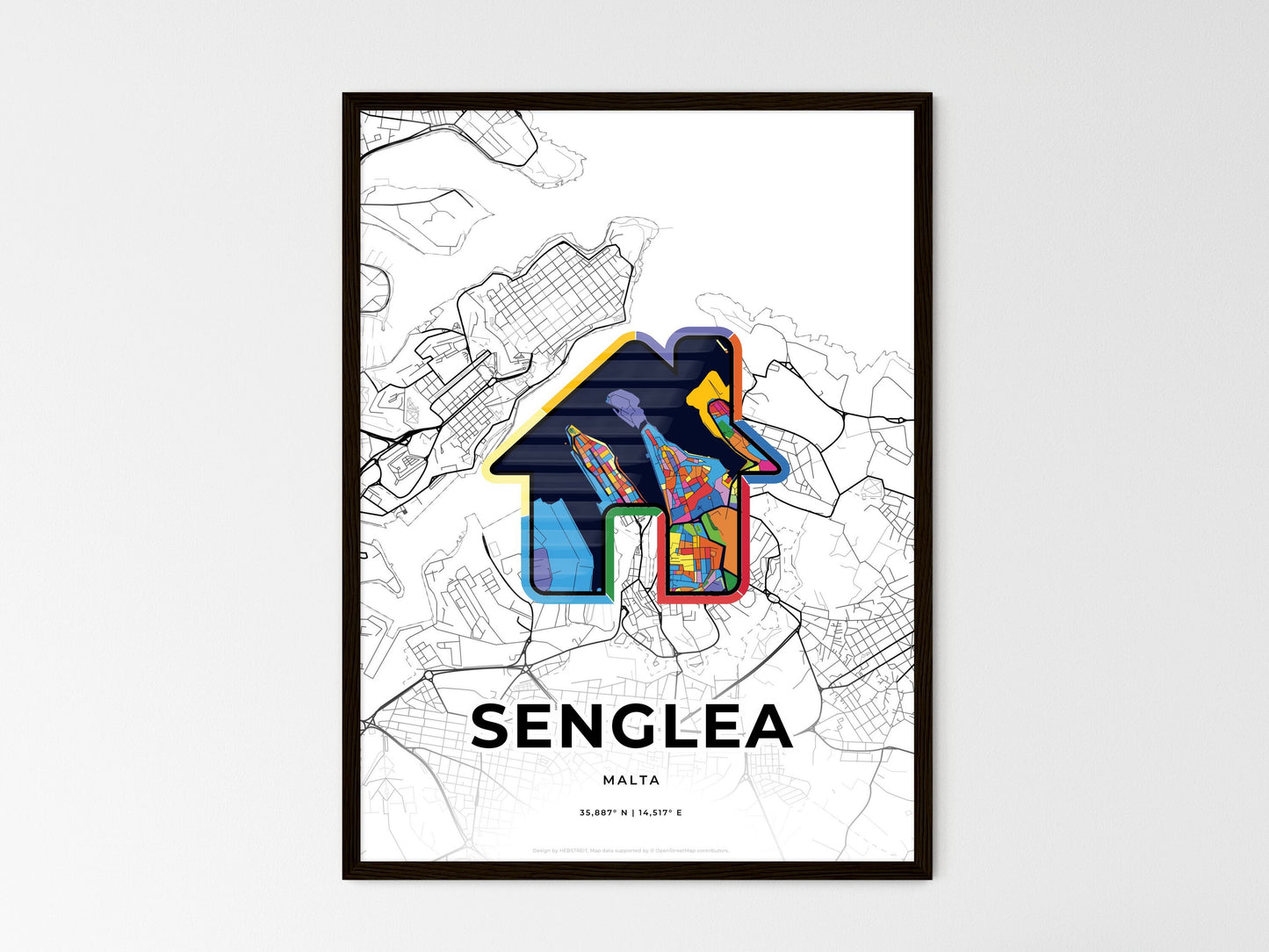 Senglea Malta wedding art map with home icon