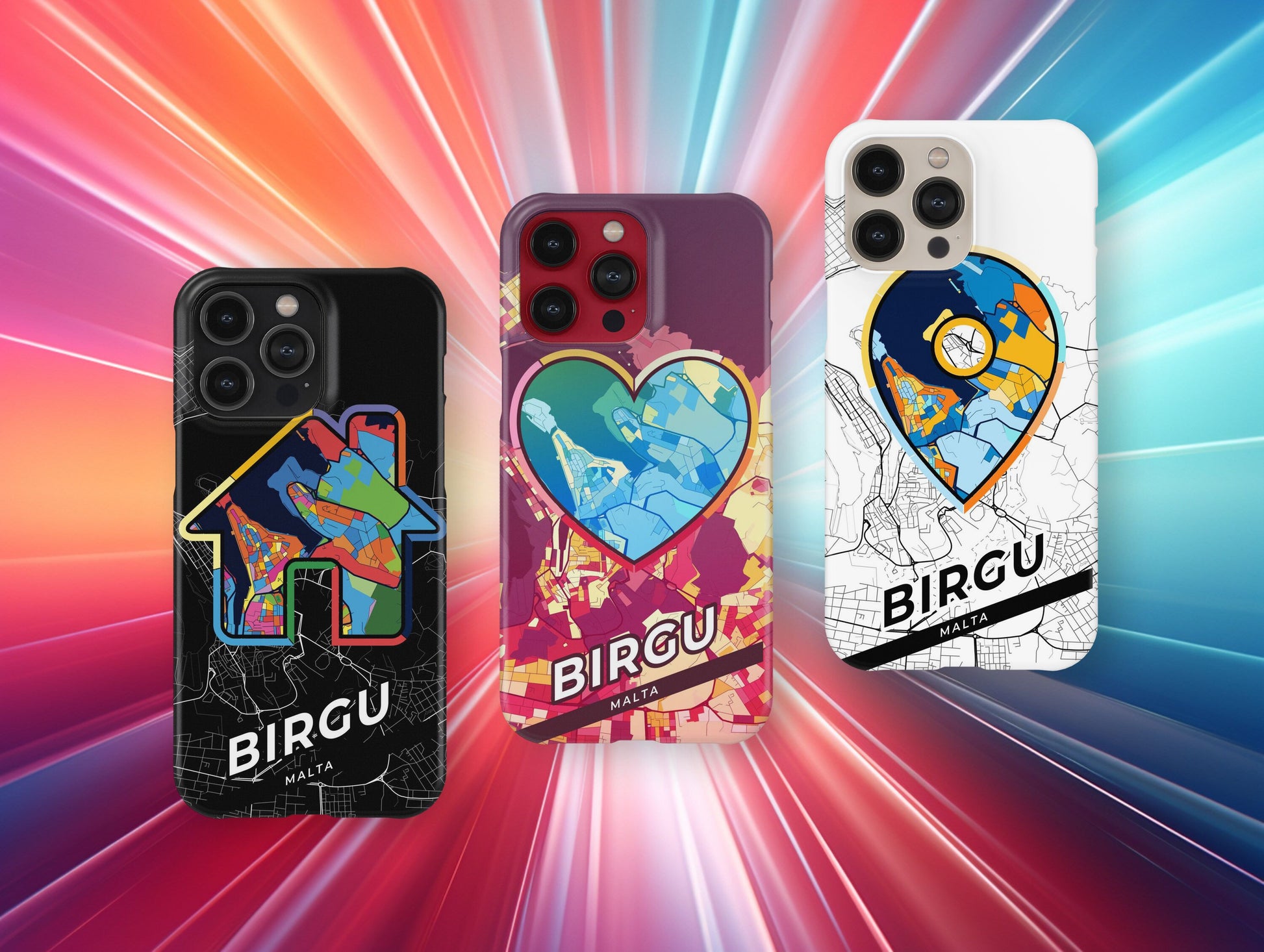 Birgu Malta slim phone case with colorful icon. Birthday, wedding or housewarming gift. Couple match cases.