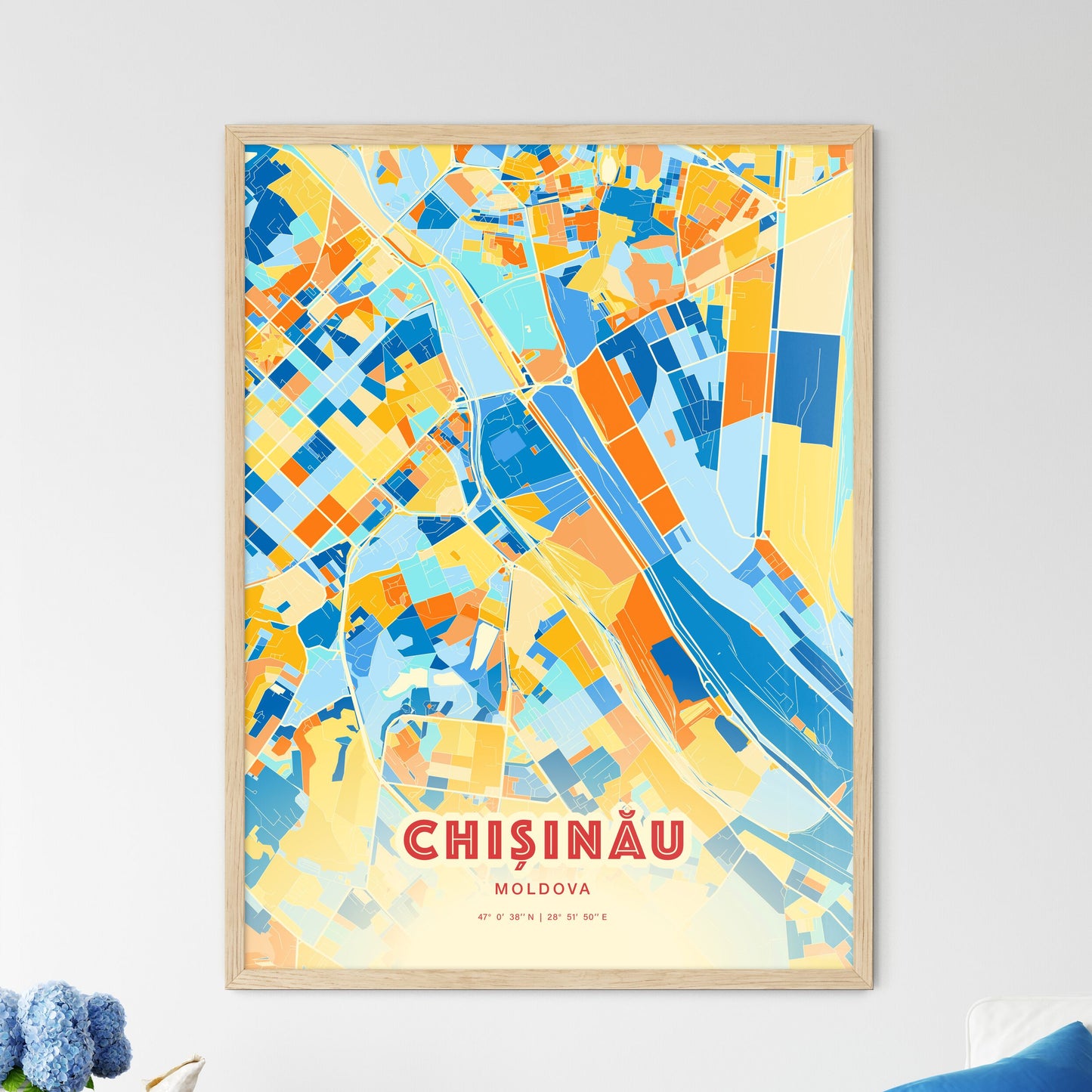 Colorful Chișinău Moldova Fine Art Map Blue Orange