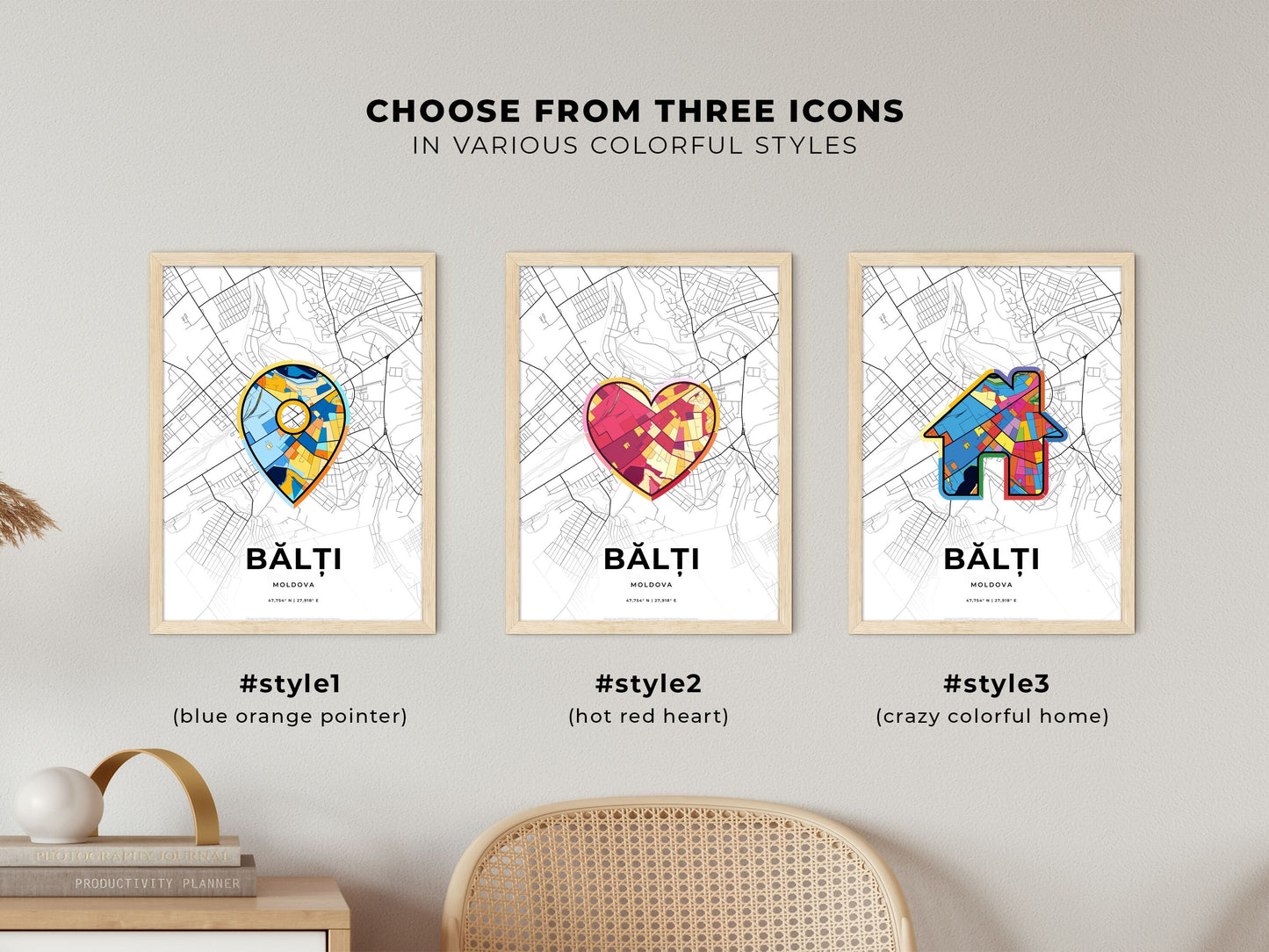 Bălți Moldova maps with colorful icons