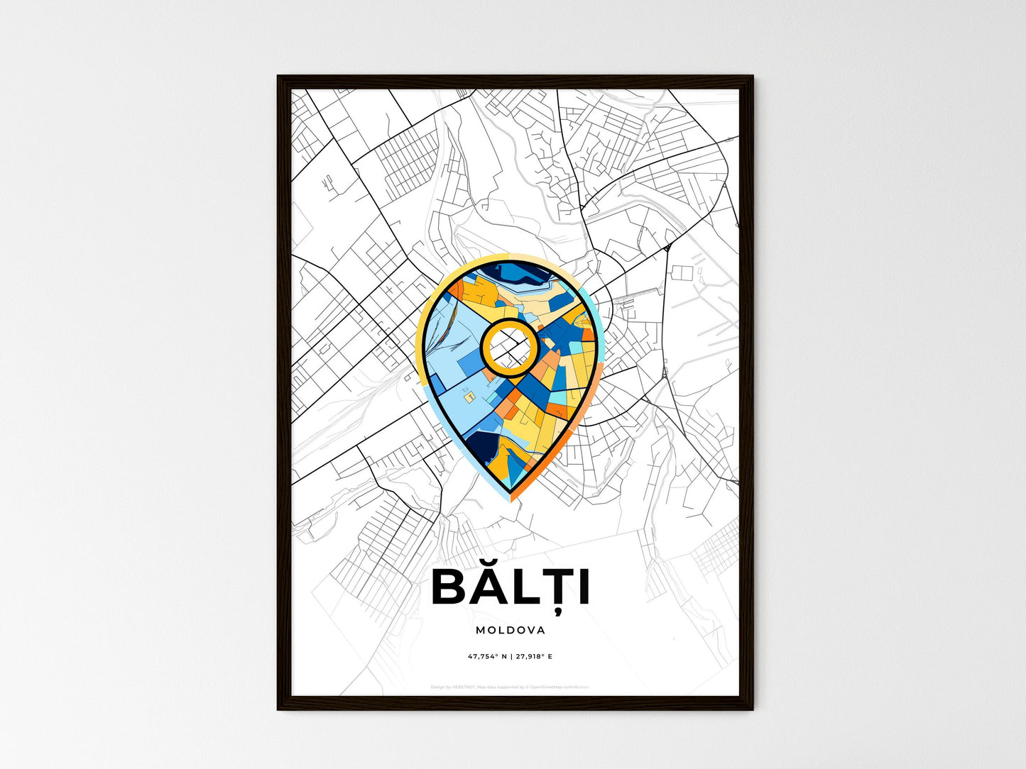 Bălți Moldova wedding art map with pointer icon