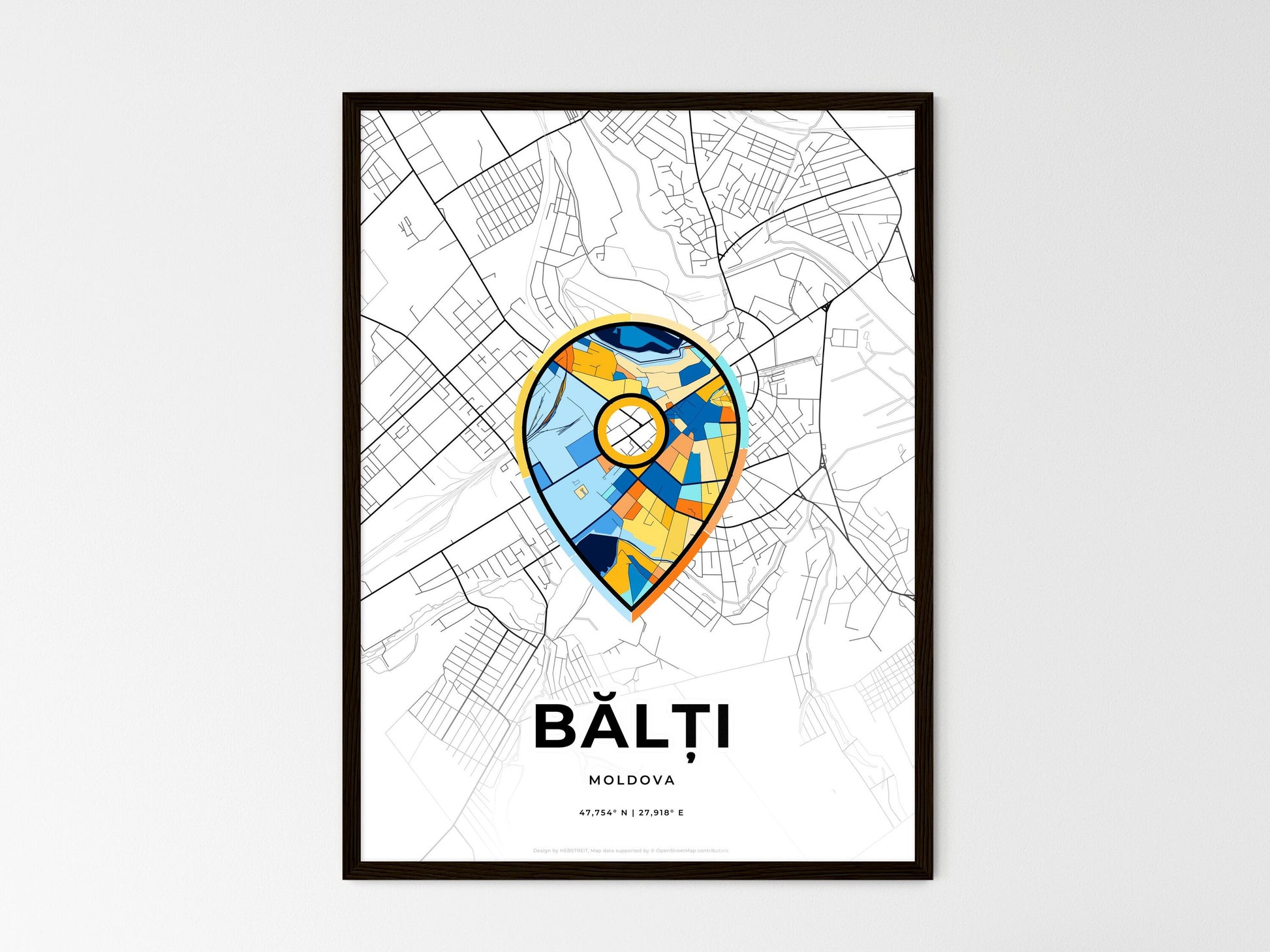 Bălți Moldova wedding art map with pointer icon