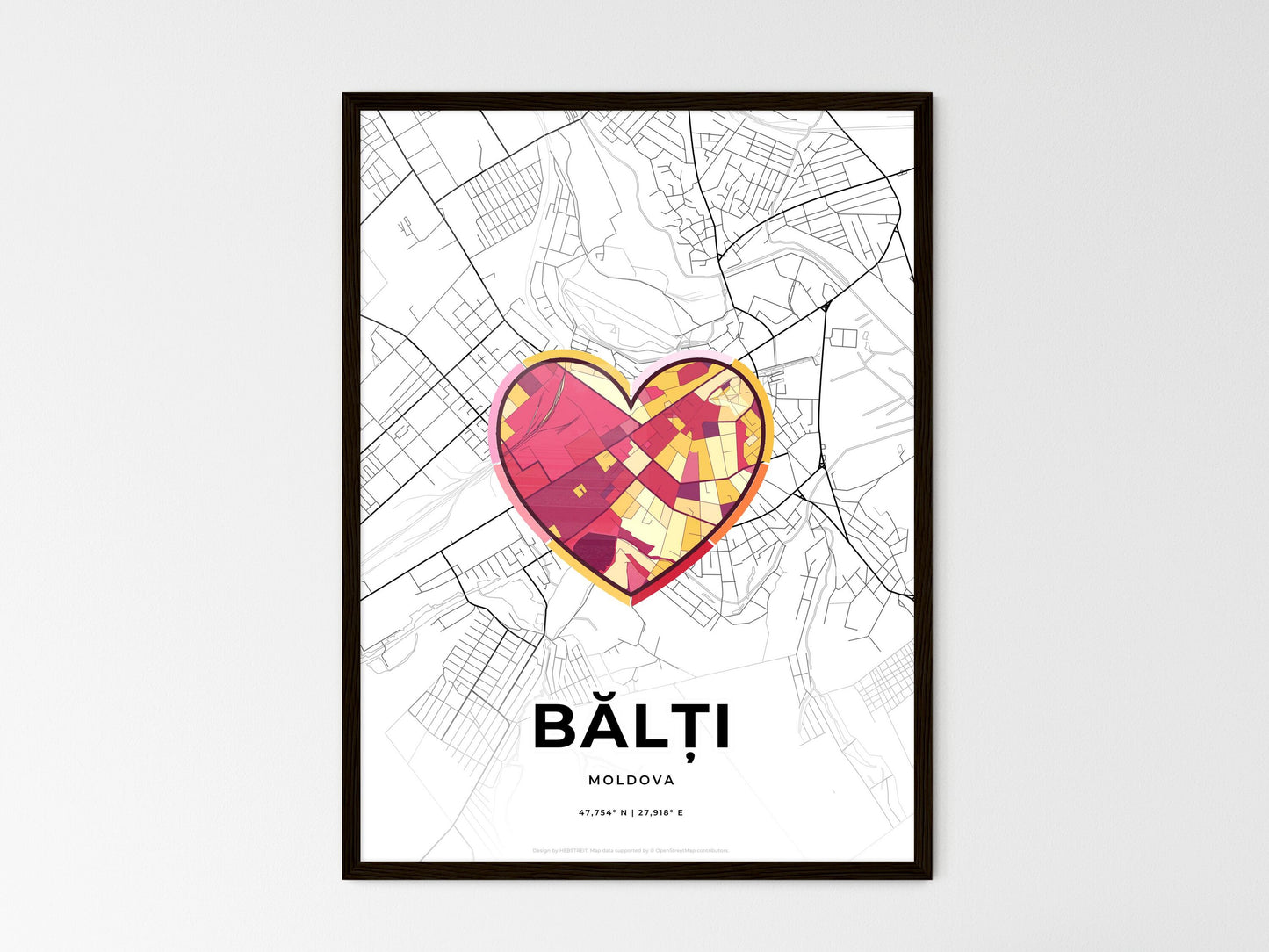 Bălți Moldova wedding art map with heart icon