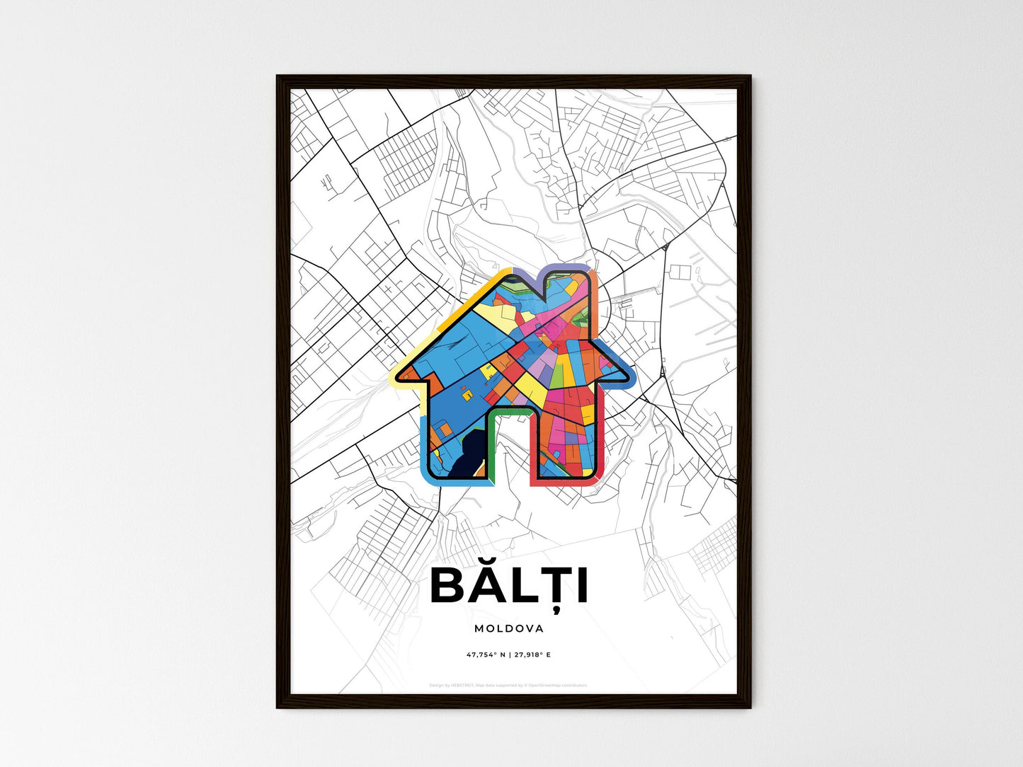 Bălți Moldova wedding art map with home icon