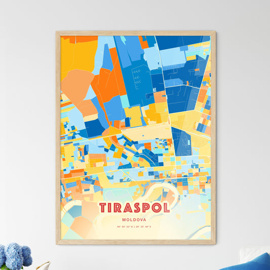 Colorful TIRASPOL MOLDOVA Fine Art Map Blue Orange