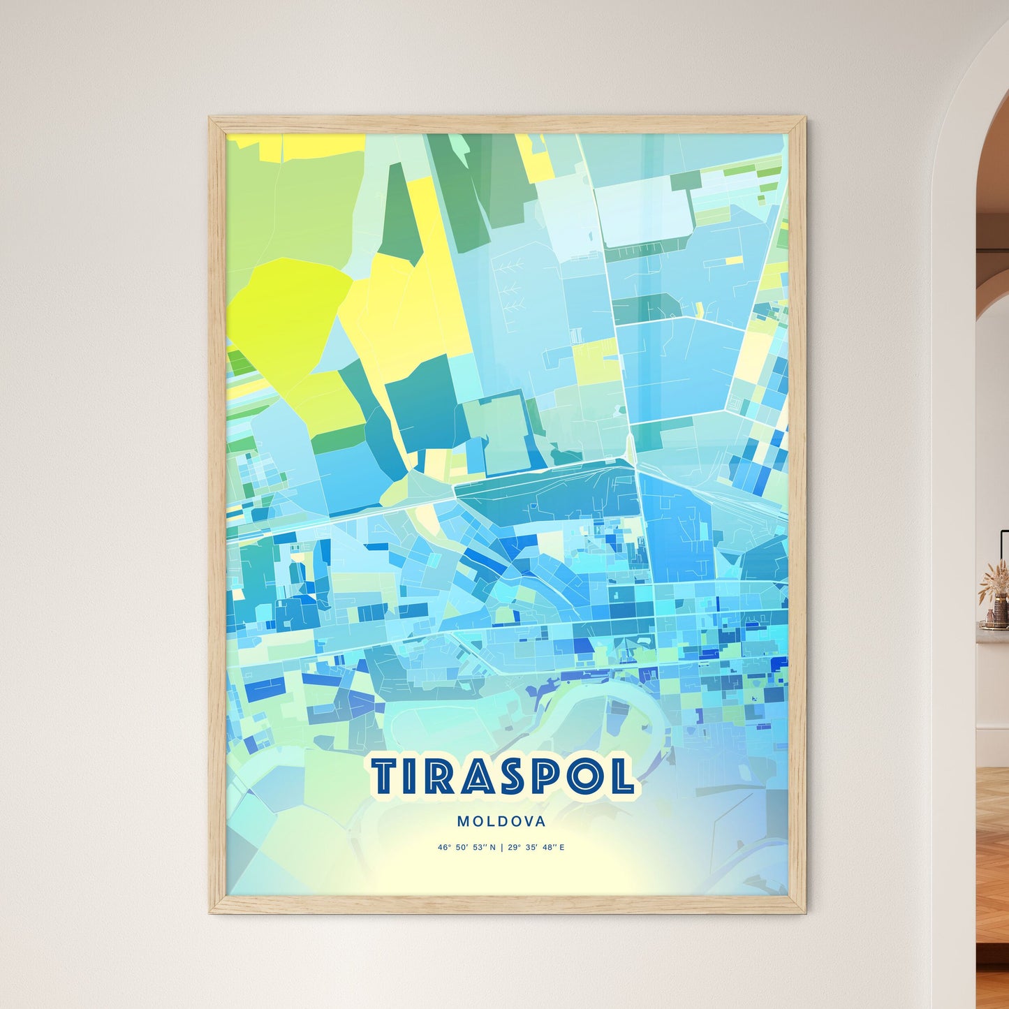 Colorful TIRASPOL MOLDOVA Fine Art Map Cool Blue