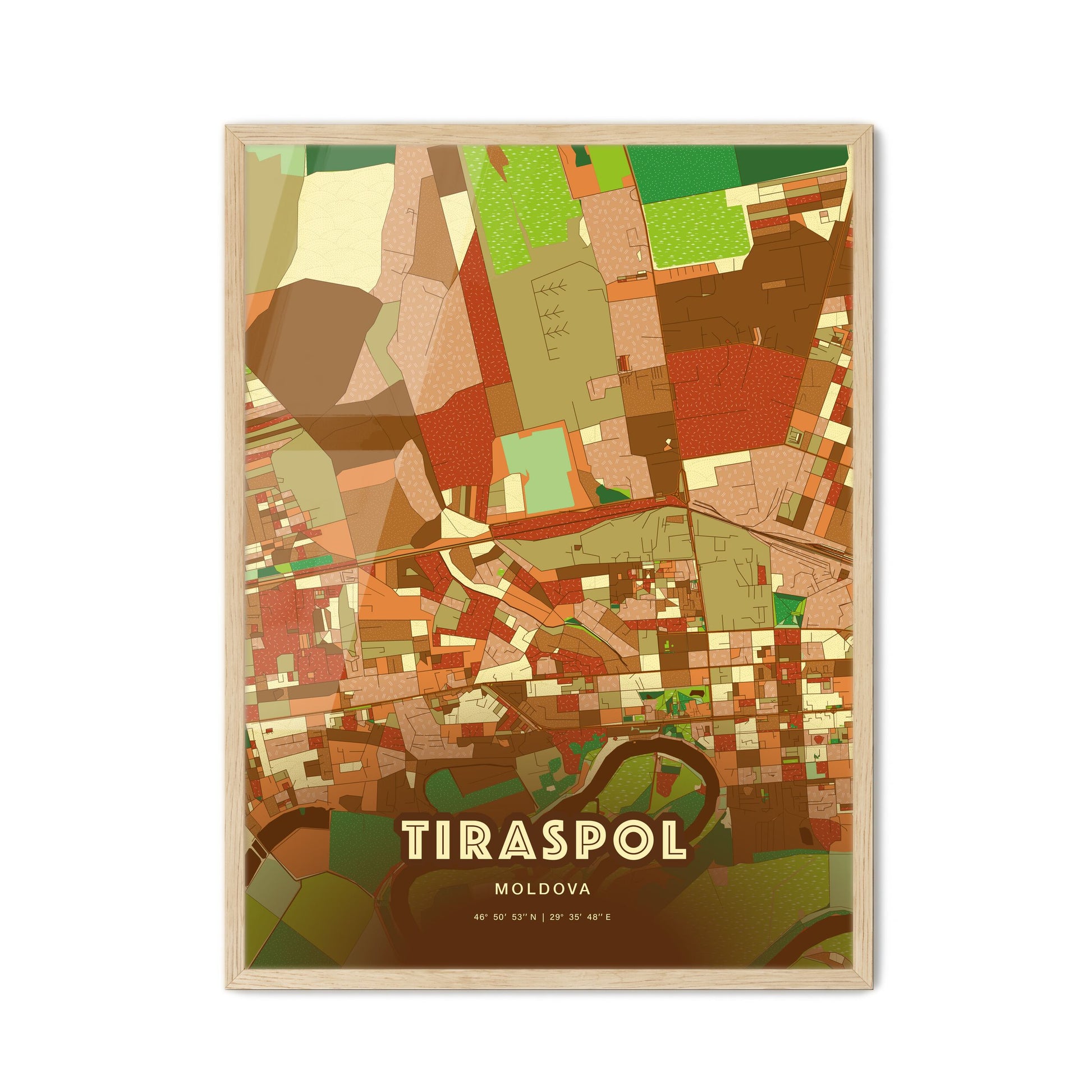 Colorful TIRASPOL MOLDOVA Fine Art Map Farmhouse