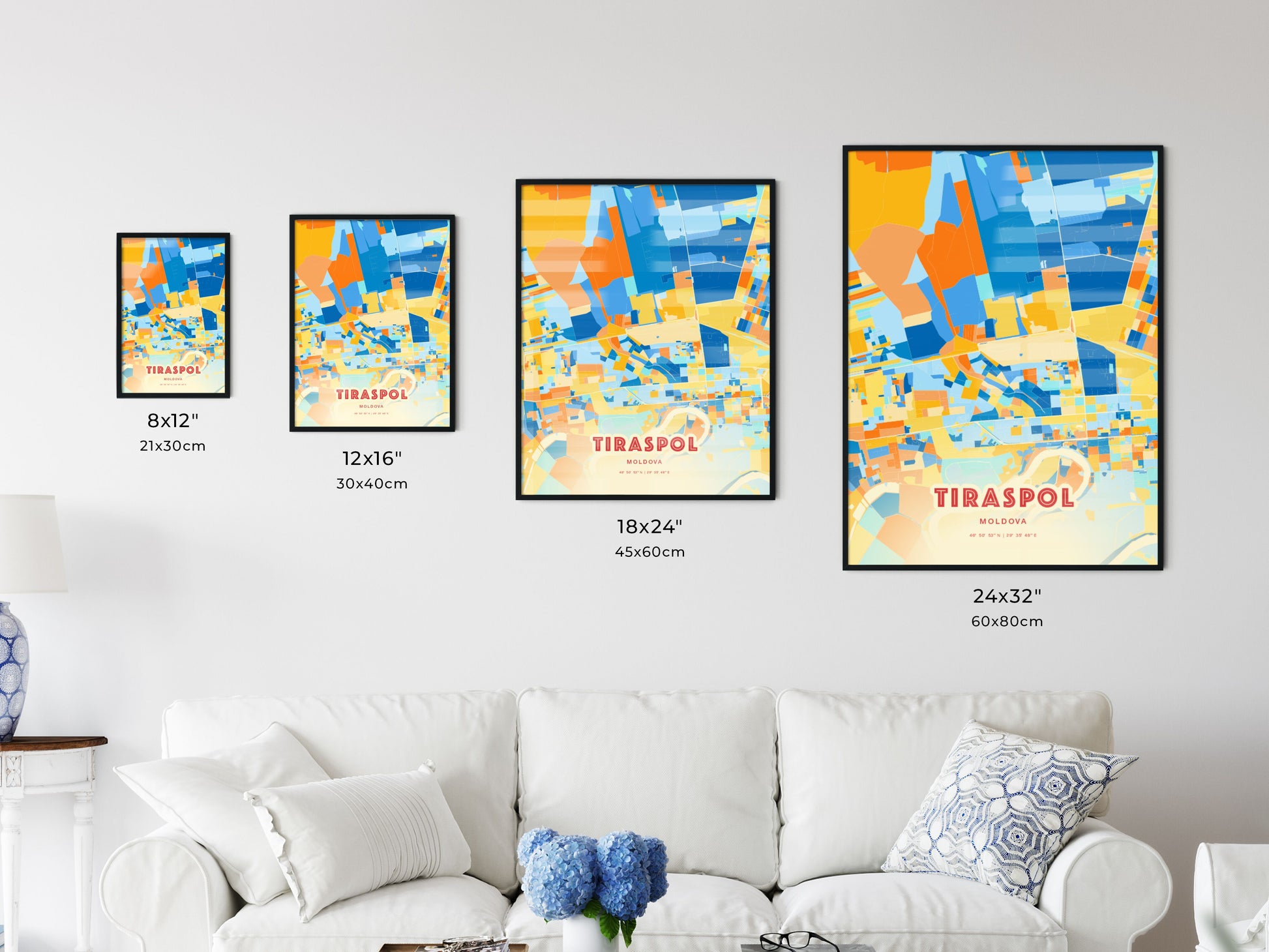 Colorful TIRASPOL MOLDOVA Fine Art Map Blue Orange