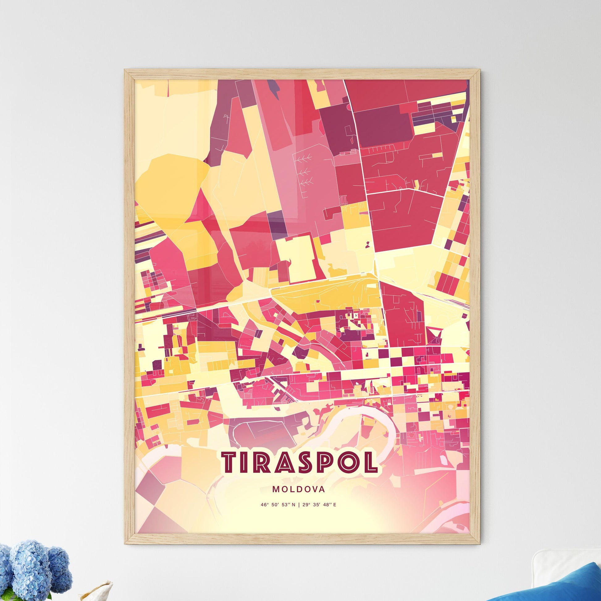 Colorful TIRASPOL MOLDOVA Fine Art Map Hot Red