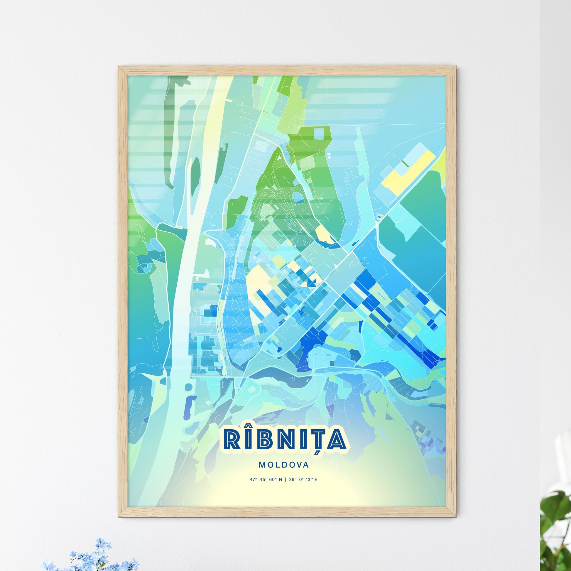 Colorful RÎBNIȚA MOLDOVA Fine Art Map Cool Blue