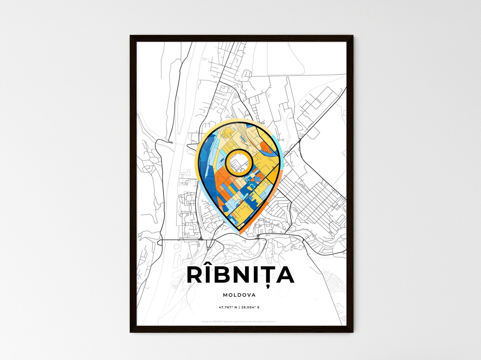 Rîbnița Moldova wedding art map with pointer icon