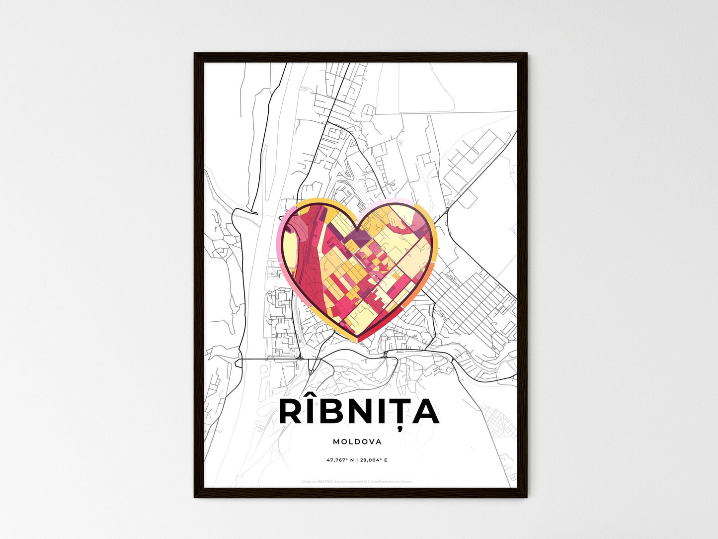 Rîbnița Moldova wedding art map with heart icon